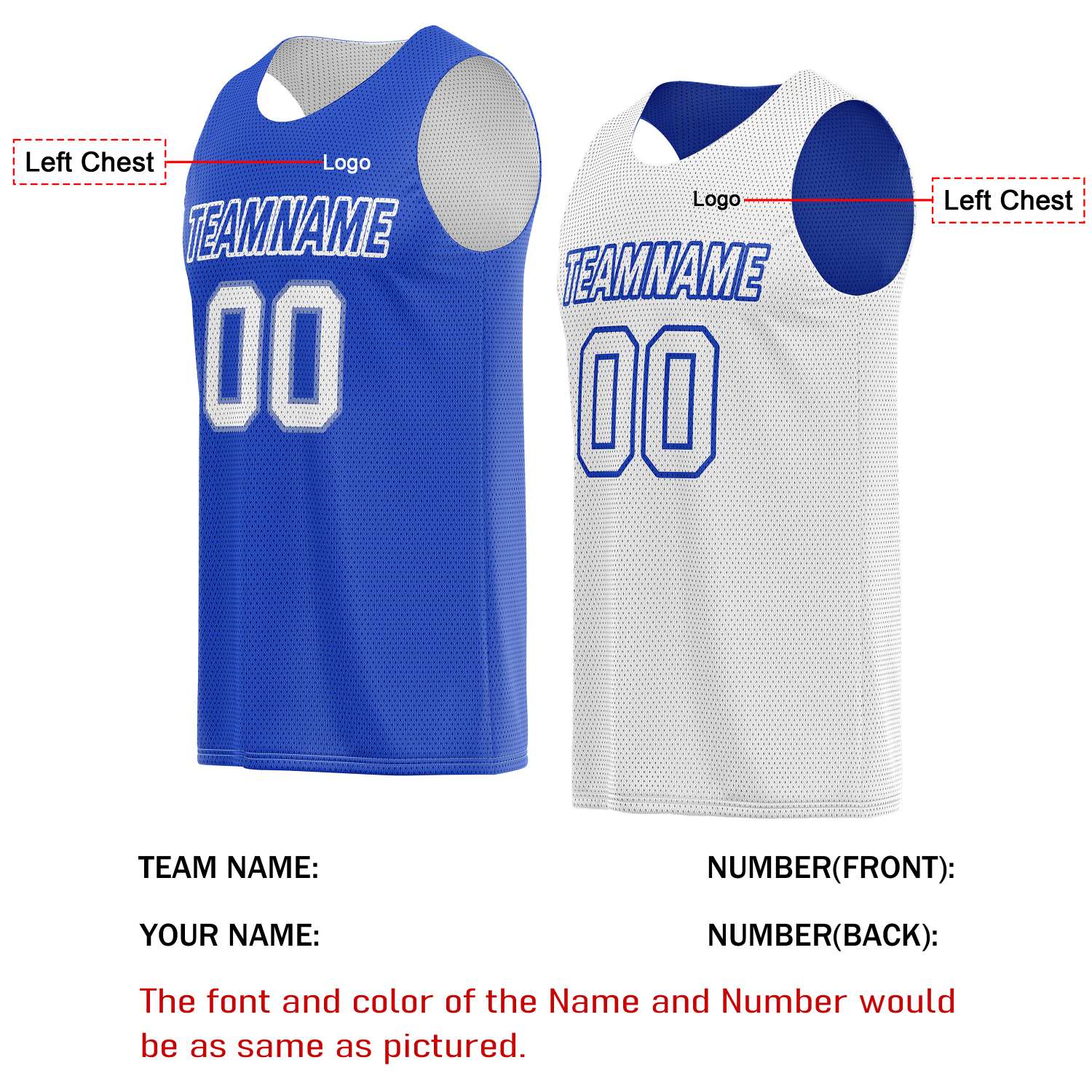 Custom Reversible Blue & White Basketball Jersey | Personalized for Team Sports - Vosoli