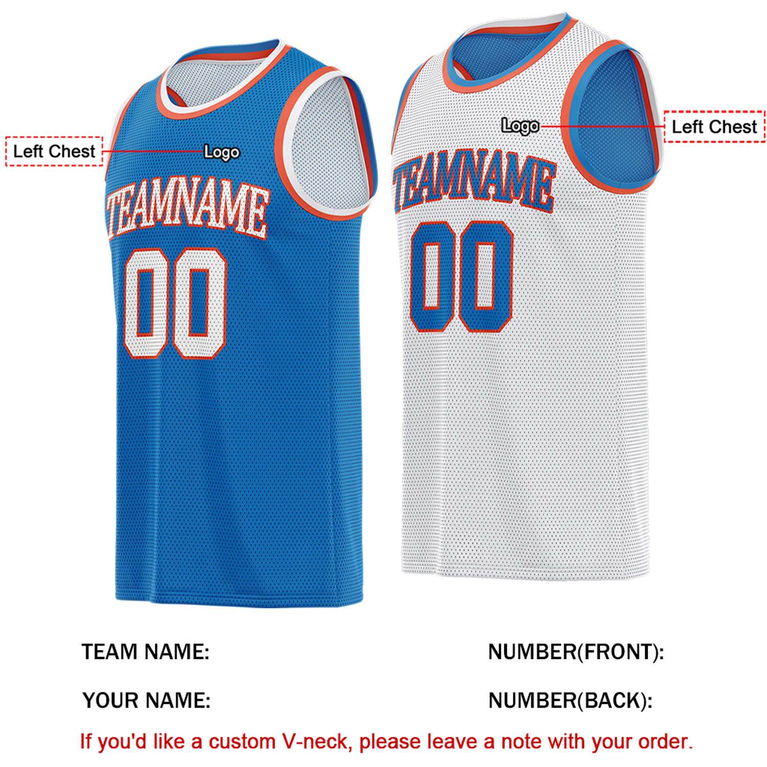 Custom Reversible Blue & White Basketball Jersey | Personalized for Team Sports - Vosoli