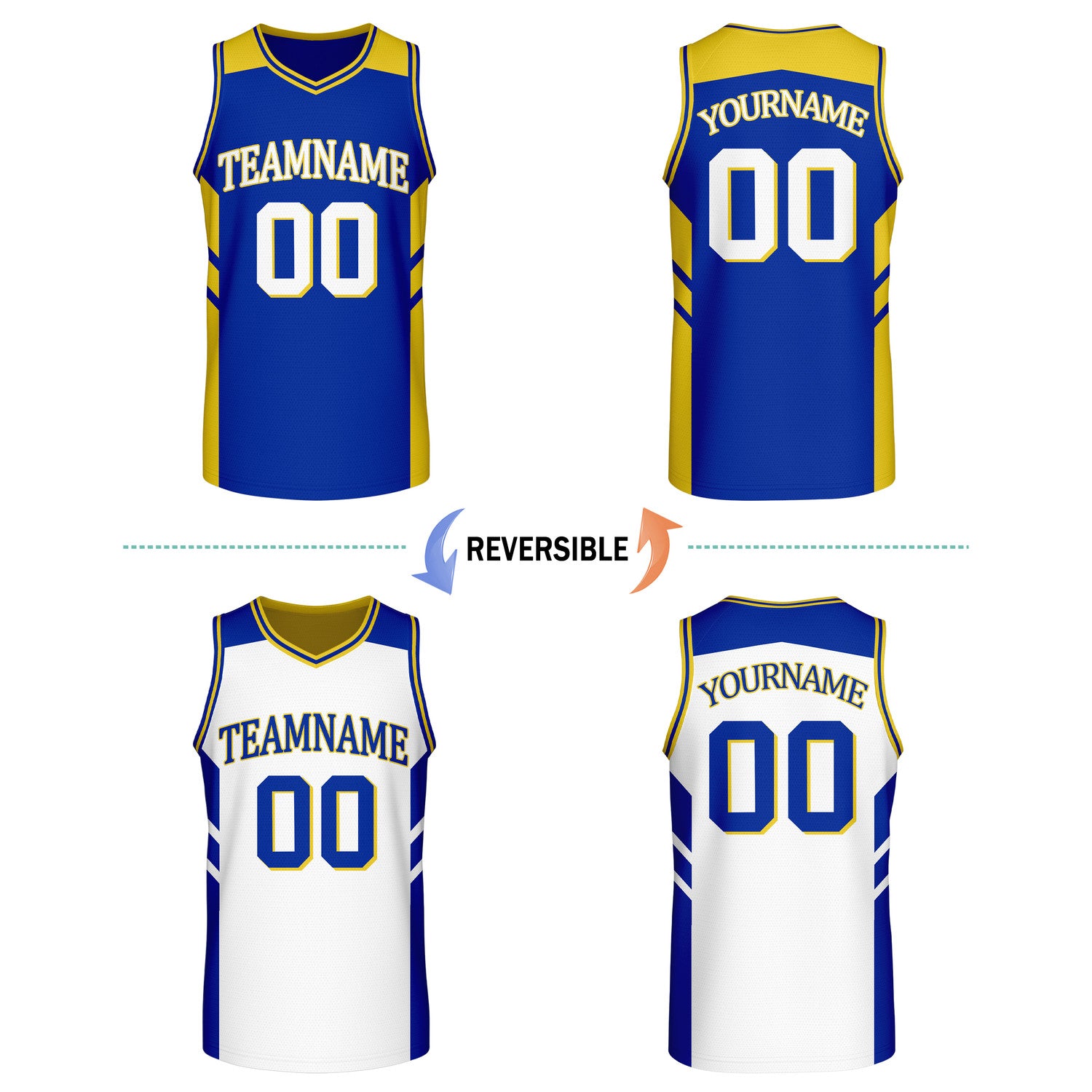 Custom Reversible Blue White Basketball Jersey | Personalized Team Jersey | Vosoli