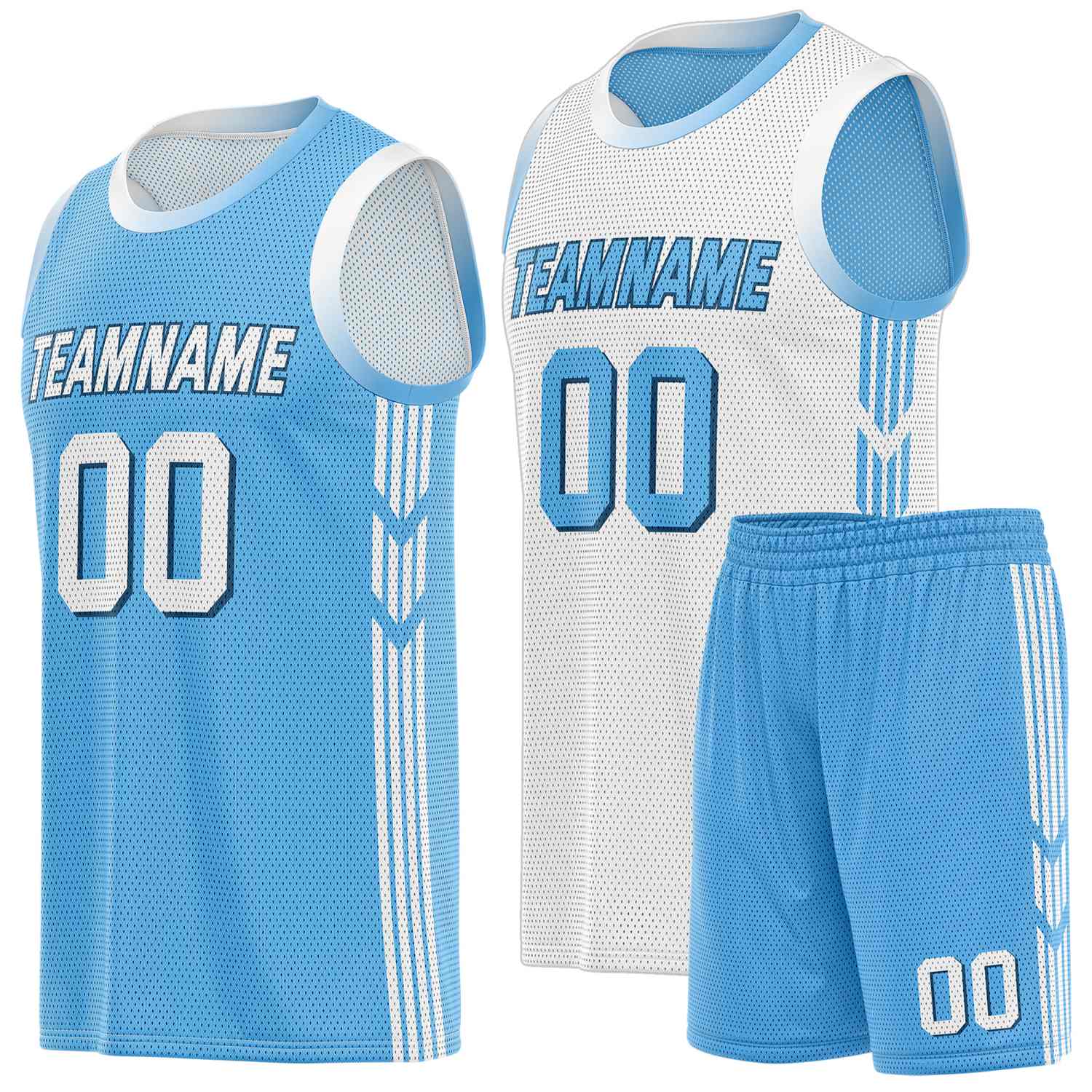 Custom Reversible Blue White Basketball Uniform Set | Team & Player Name - Vosoli
