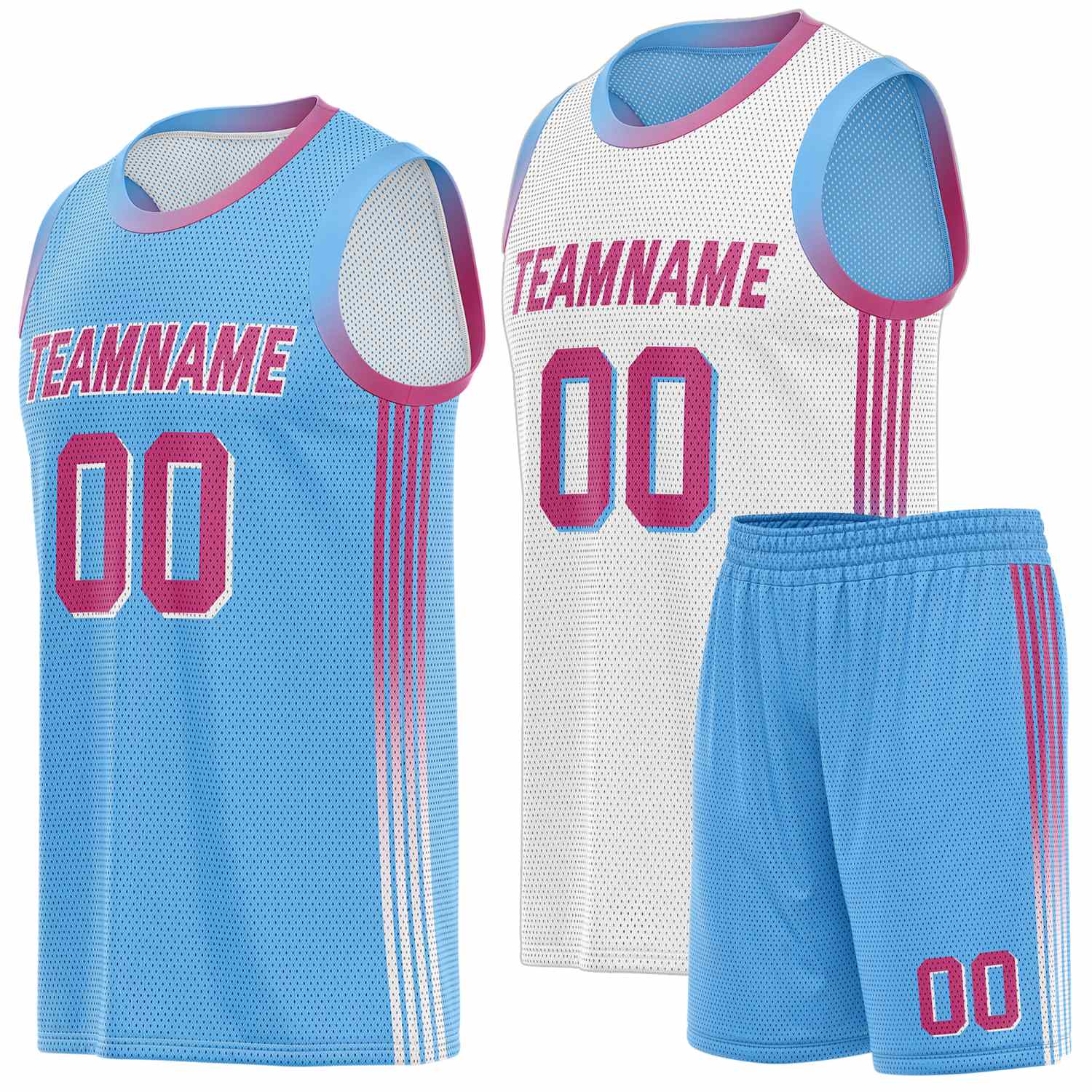 Custom Reversible Blue White Basketball Uniform Set | Team & Player Name - Vosoli