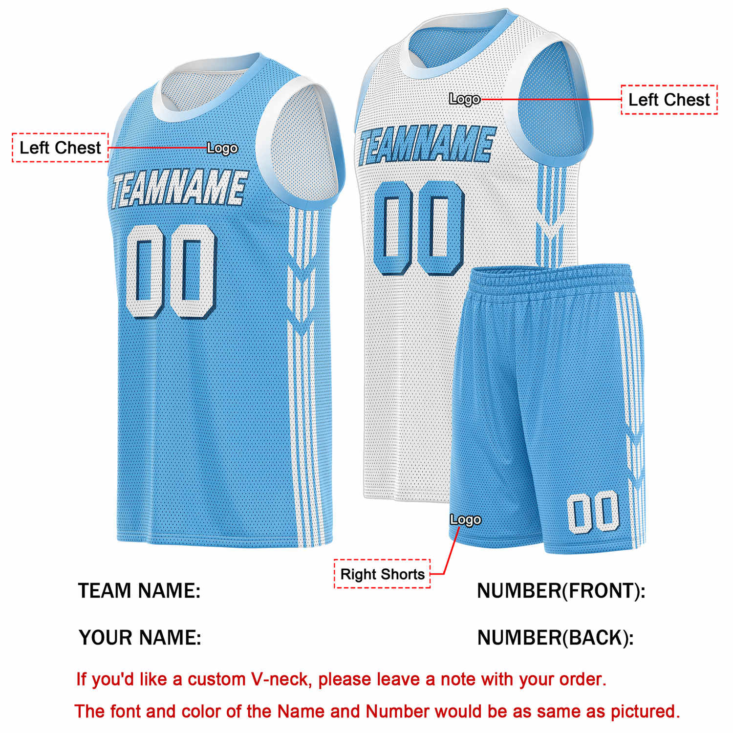 Custom Reversible Blue White Basketball Uniform Set | Team & Player Name - Vosoli