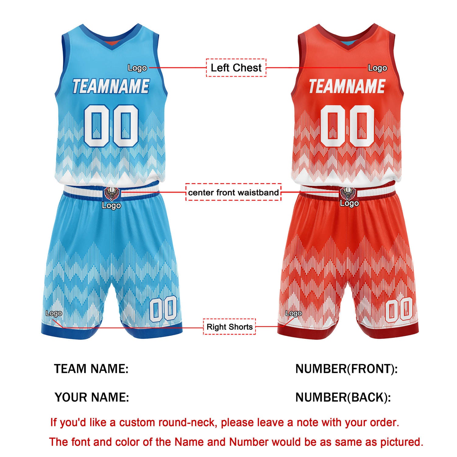 Custom Reversible Basketball Jersey + Shorts Set (Blue-White & Red-White Gradient) - Personalized Team Name, Number & LOGO | Vosoli