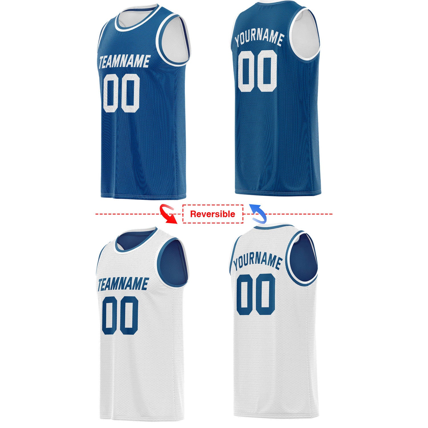 Custom Reversible Blue & White Mesh Basketball Jersey | Personalized Team Jersey | Vosoli