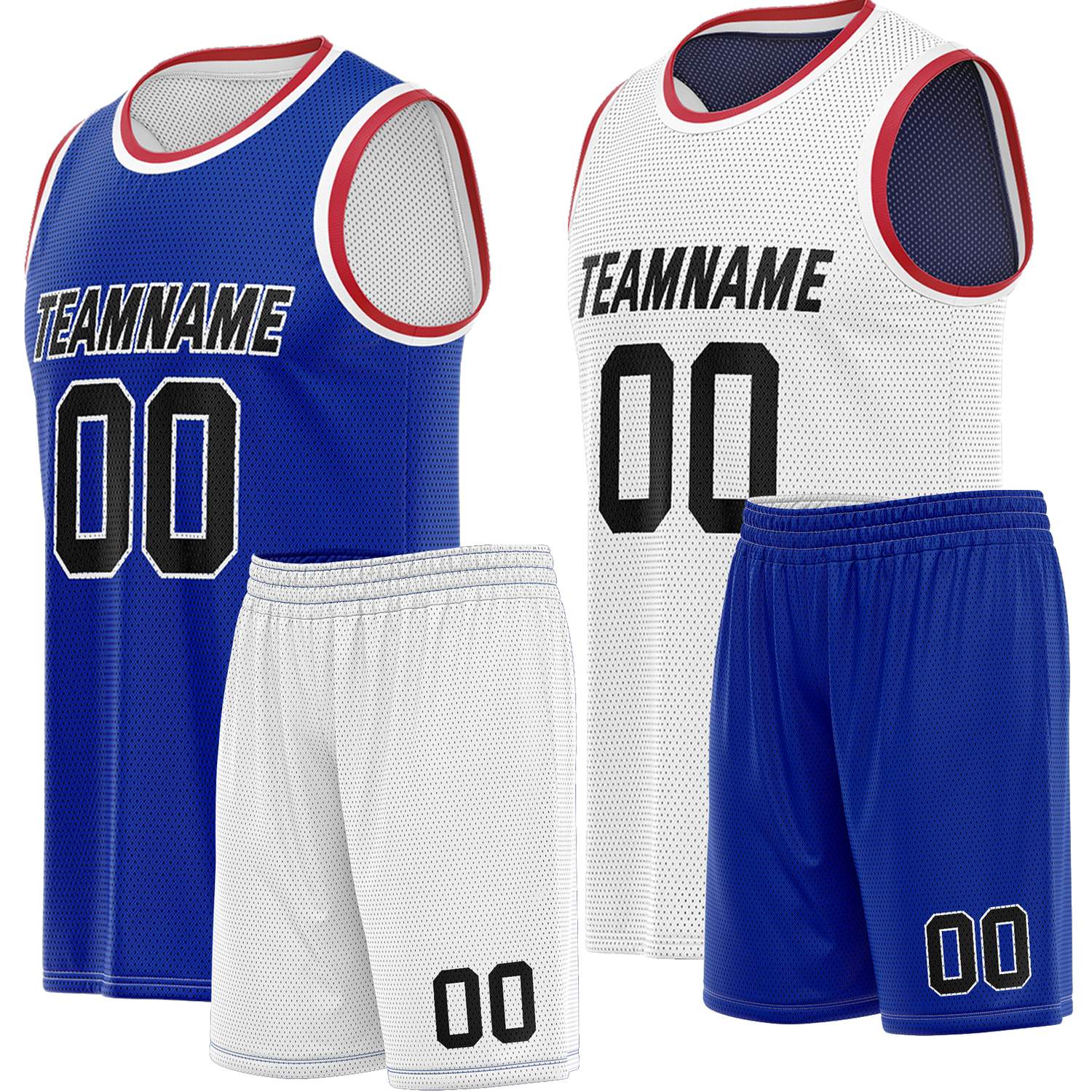 Custom reversible blue & white basketball uniform, personalized team name number Logo breathable Mesh sports set for men women youth Adult game practice - Vosoli