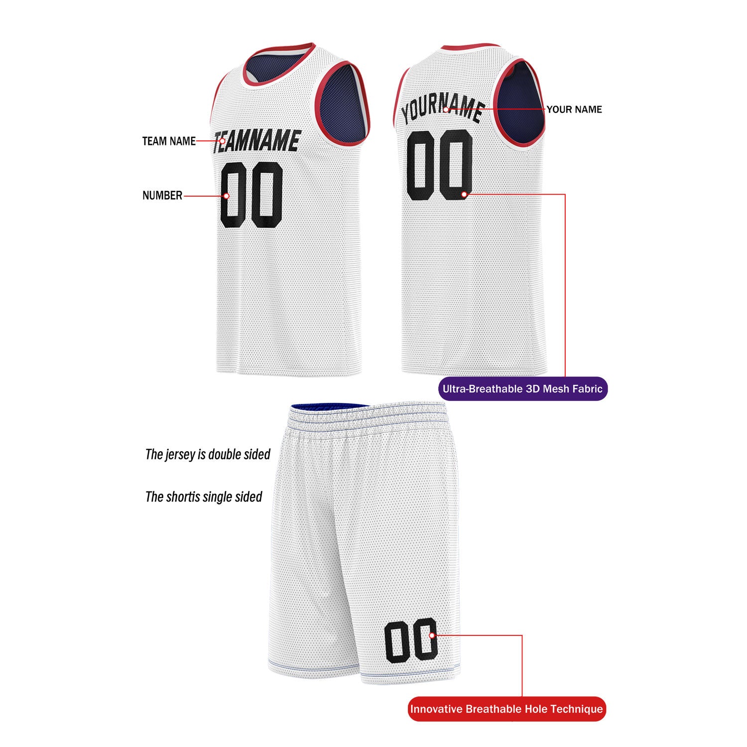 Custom Reversible Blue & White Basketball Uniform (Jersey + Shorts) | Personalized Team Set | Vosoli