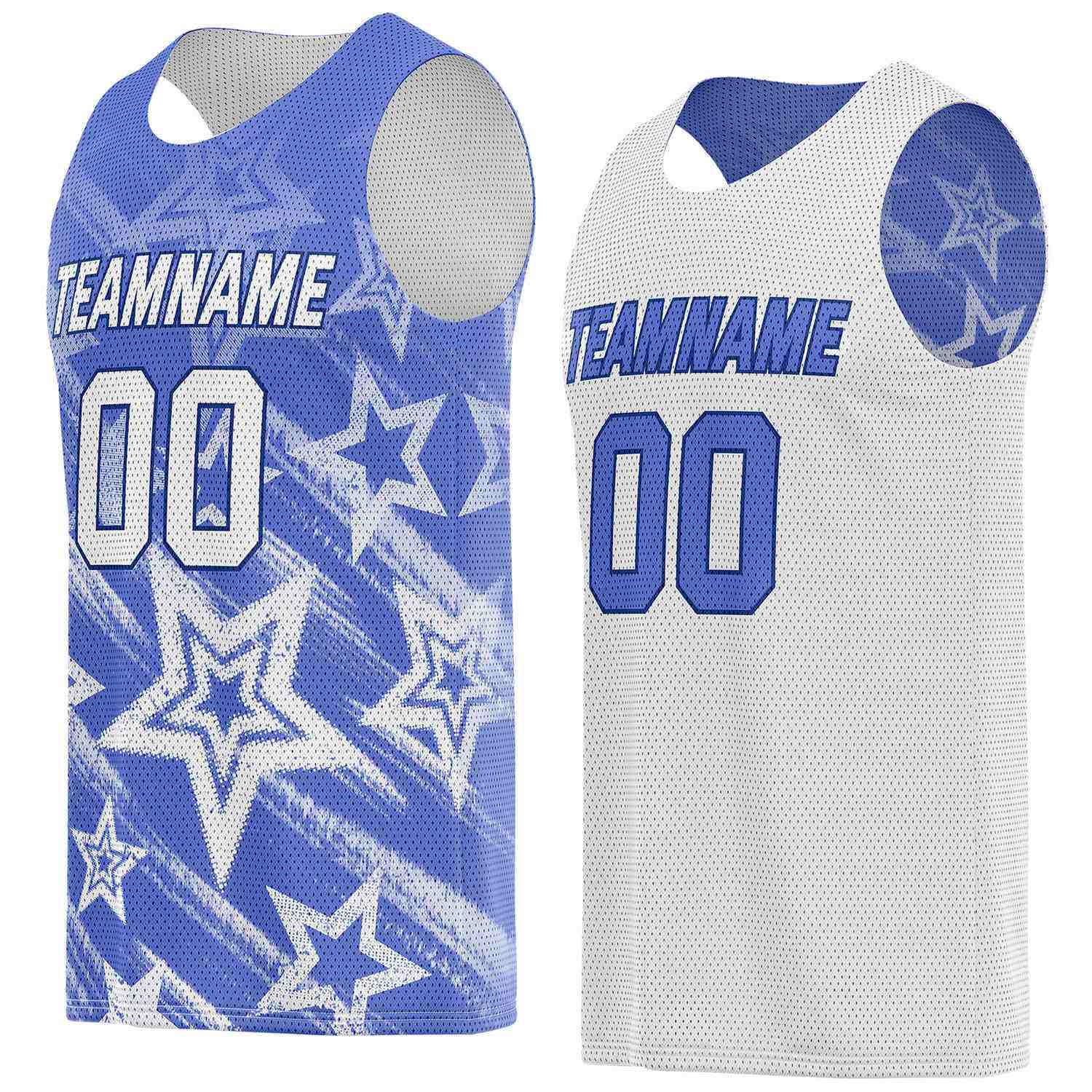 Custom Reversible Blue White Star Basketball Jersey | Personalized Team Top - Vosoli