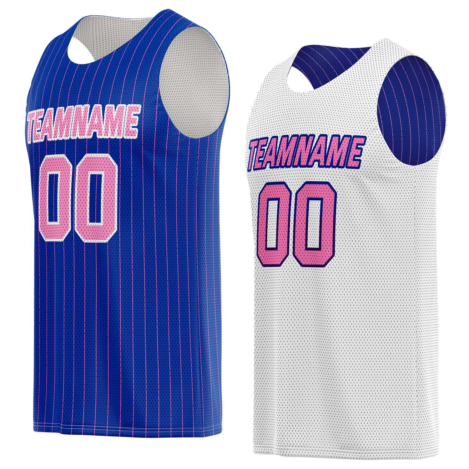 Custom Reversible Blue White Pinstripe Basketball Jersey, Personalized Team Name Number Breathable Mesh Uniform for Men Women Youth