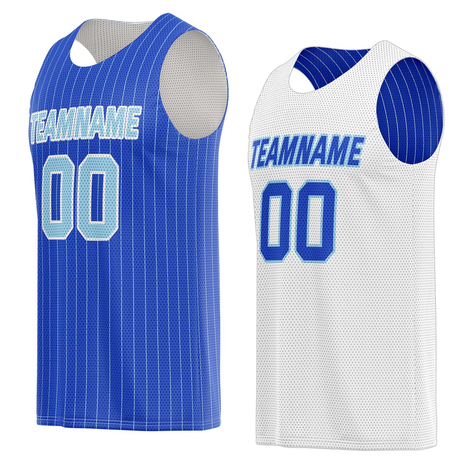 Custom Reversible Blue White Pinstripe Basketball Jersey, Personalized Team Name Number Breathable Mesh Uniform for Men Women Youth