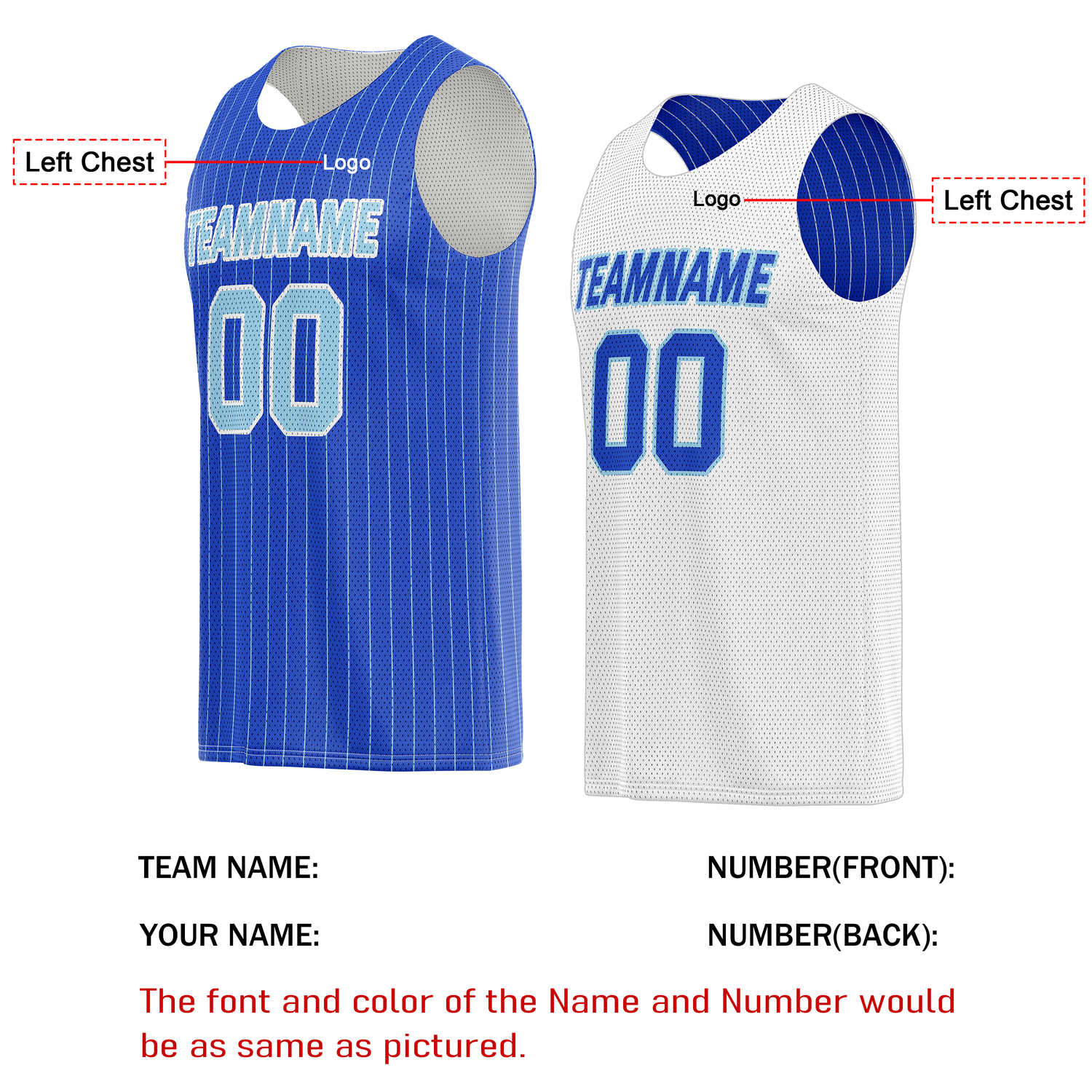 Custom Reversible Blue White Striped Basketball Jersey | Personalized Team Name, Number & LOGO | Vosoli
