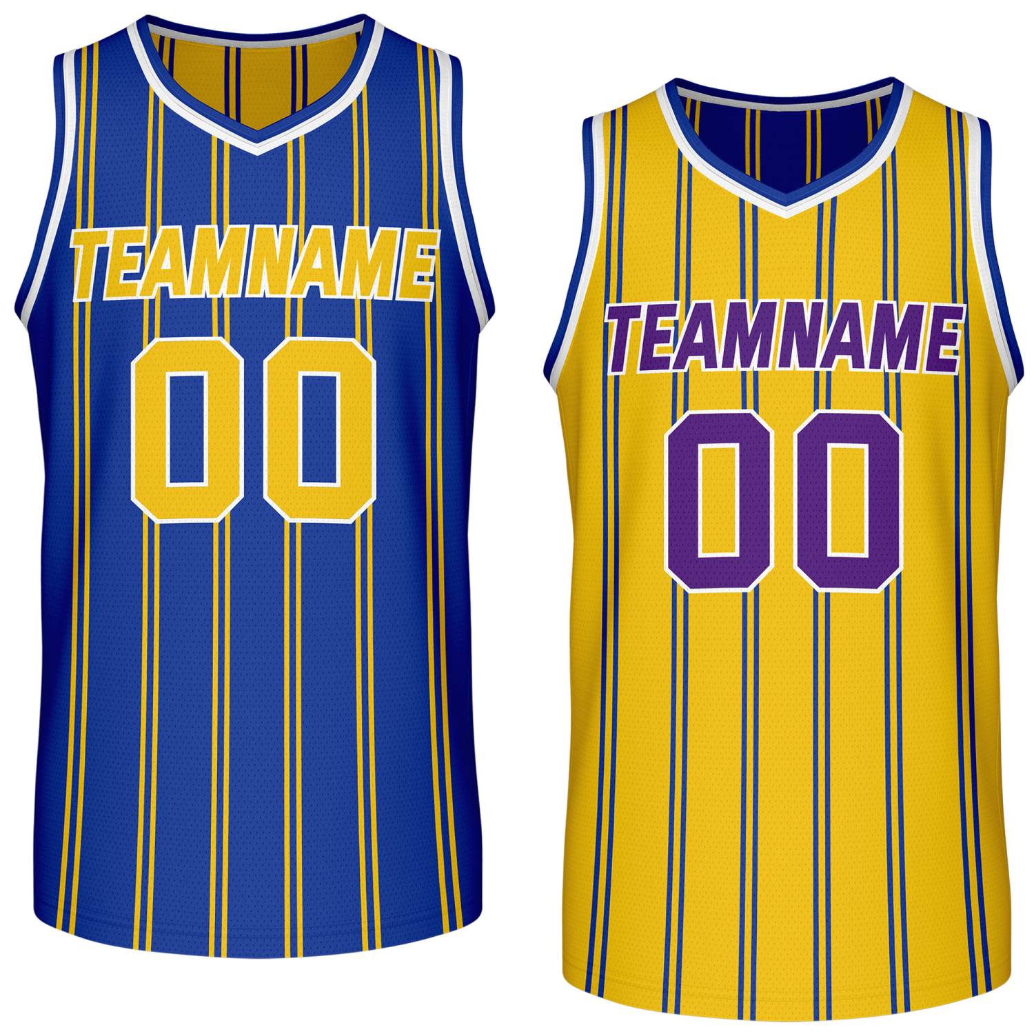 Custom Reversible Blue Yellow Purple Striped Basketball Jersey | Team Name & Number - Vosoli