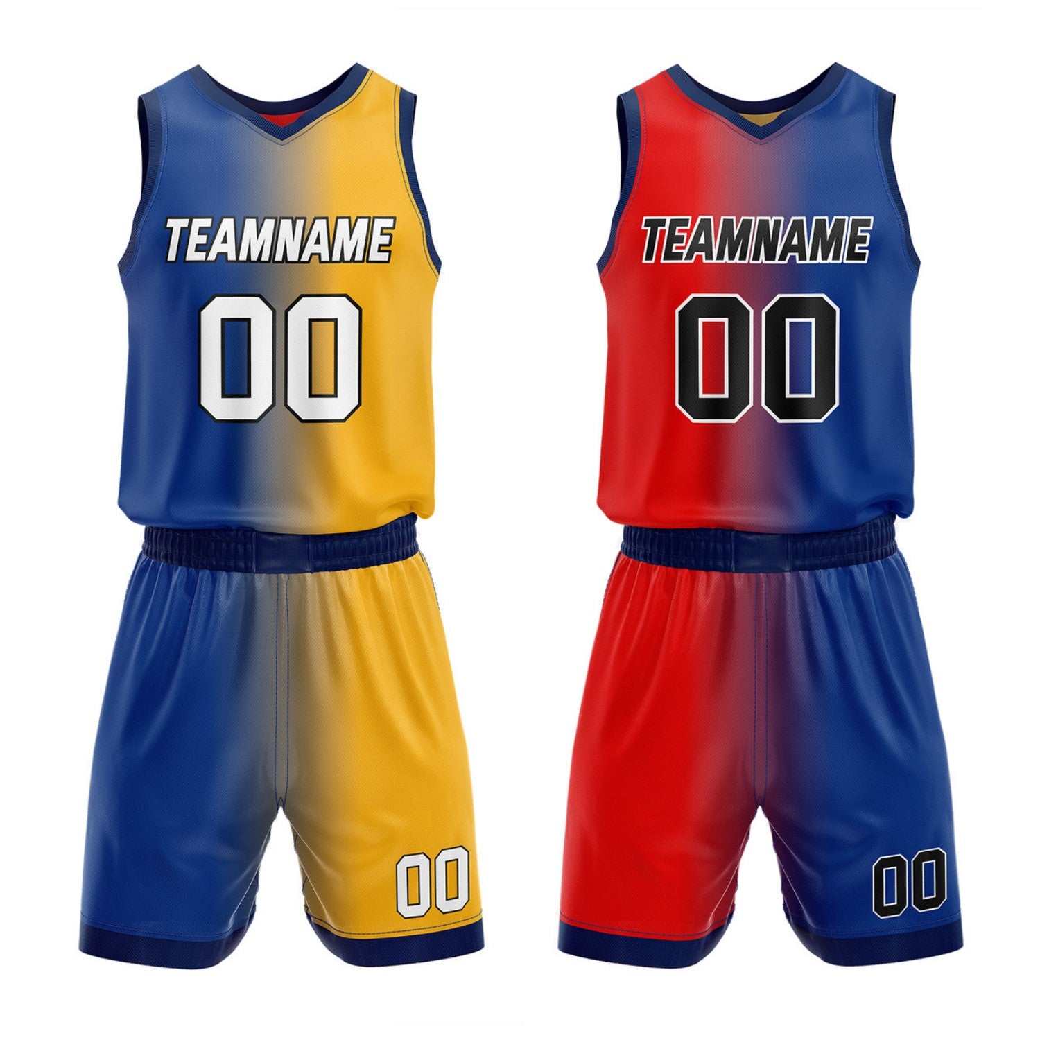 Custom Reversible Blue Yellow Red Basketball Uniform Set | Team & Player Name - Vosoli