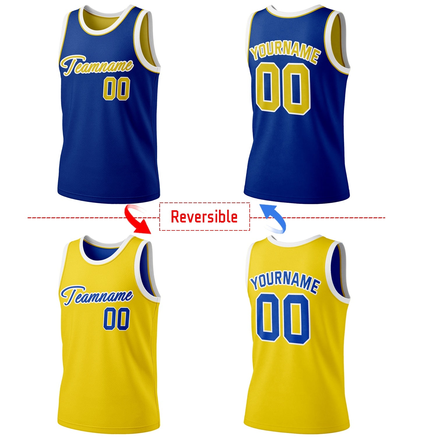 Custom Reversible Blue & Yellow Basketball Jersey | Personalized Team Jersey | Vosoli
