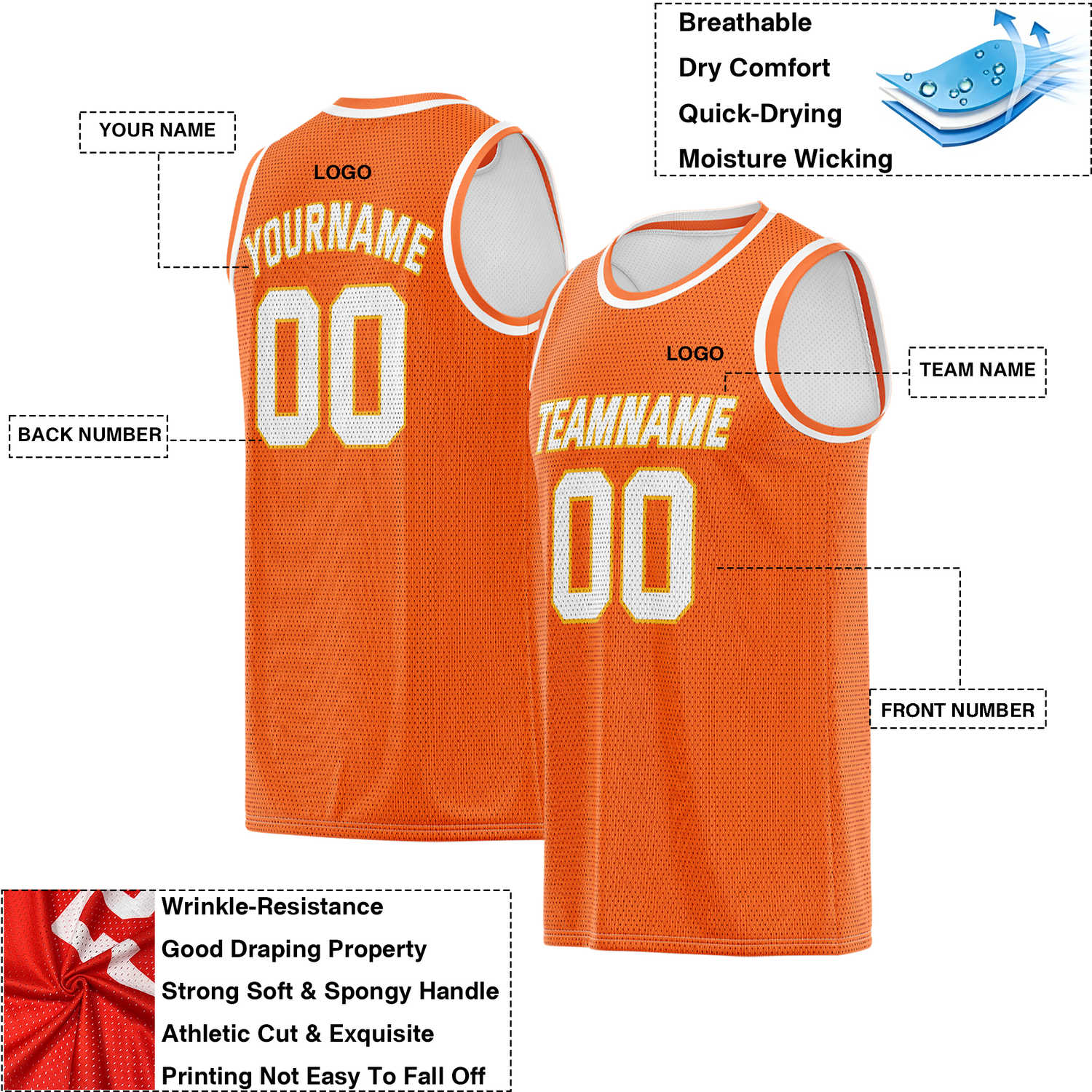 Custom Reversible Bright Orange & White Mesh Basketball Jersey | Personalized Team Jersey | Vosoli