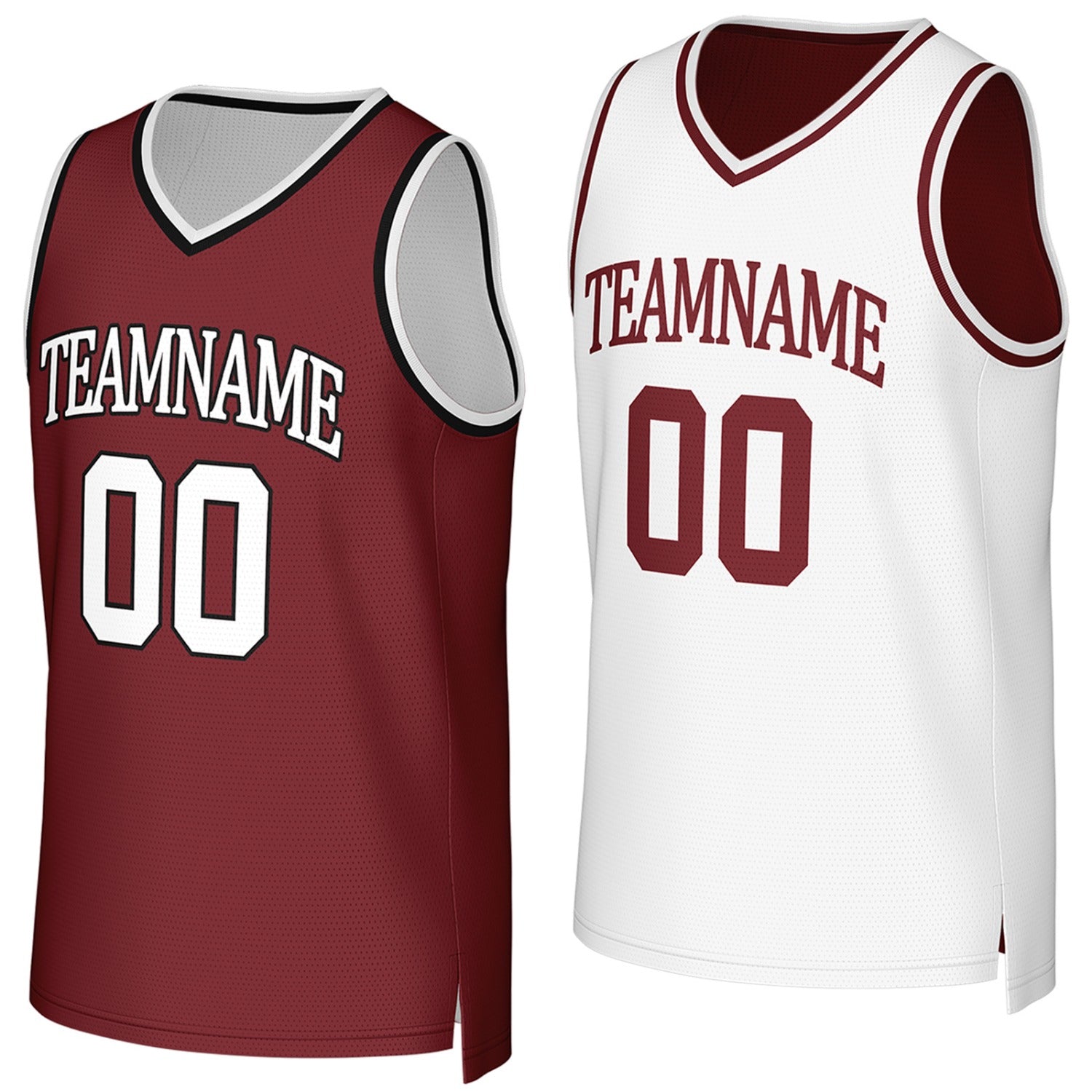 Custom reversible burgundy white basketball jersey, personalized team name number Logo breathable Mesh sports top for men women youth game practice - Vosoli