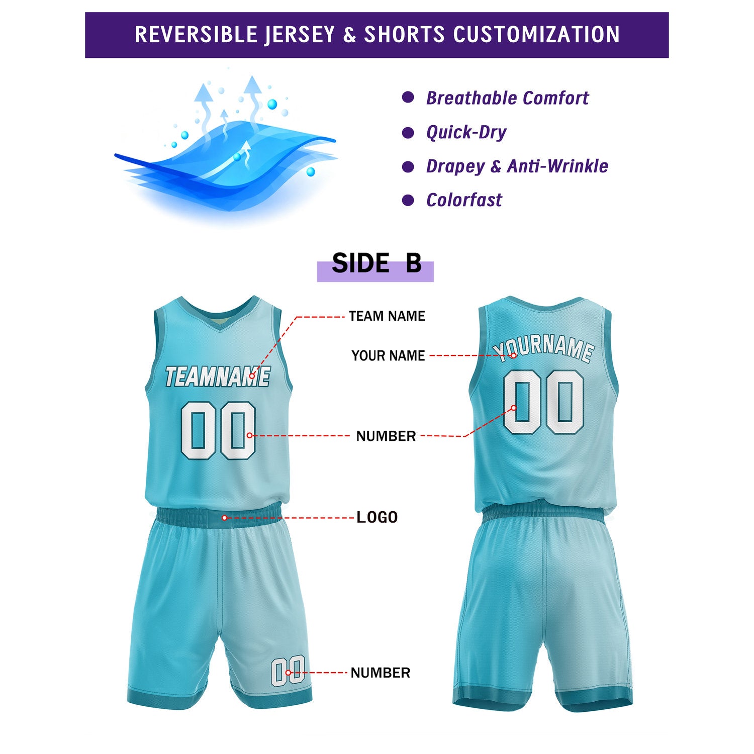 Custom Reversible Cream Green Blue Basketball Uniform Set | Team & Player Name - Vosoli