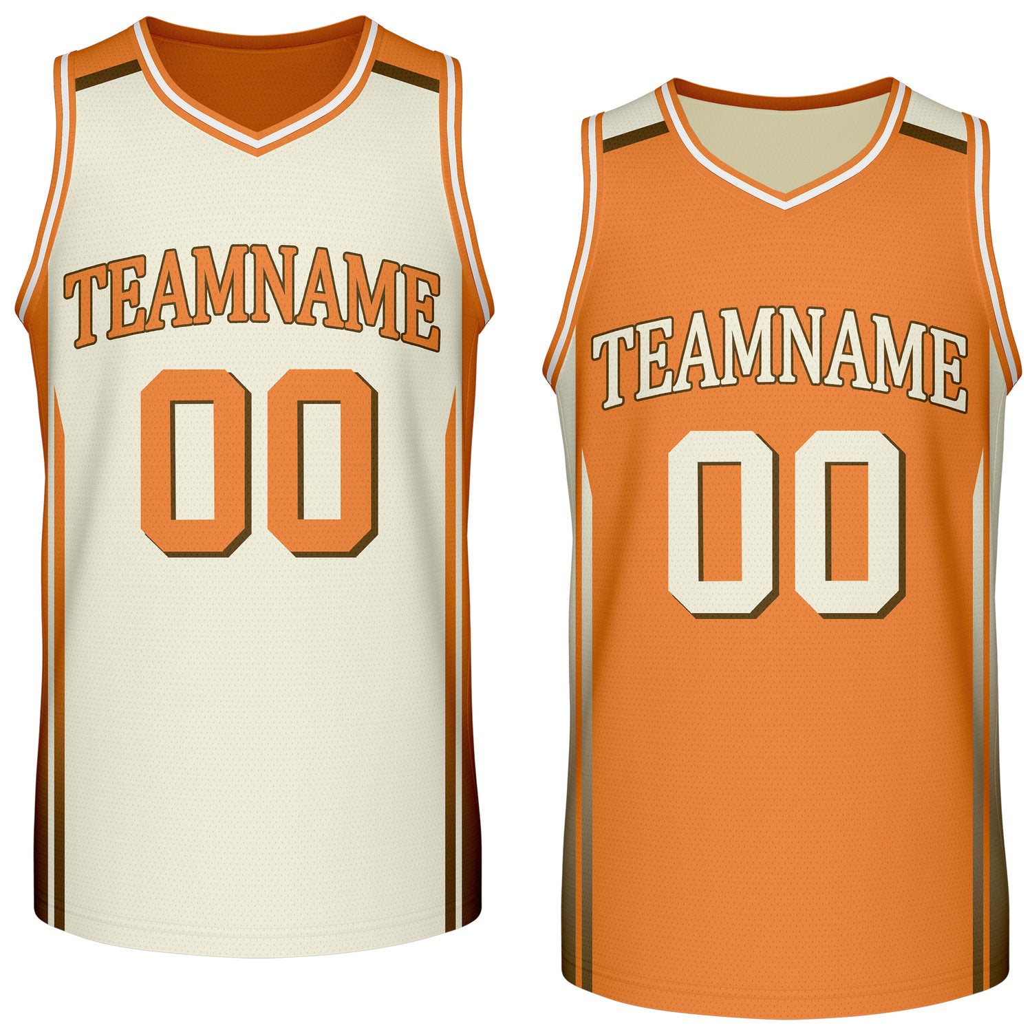 Custom reversible cream orange basketball jersey, personalized team name number logo breathable mesh sports top for men women youth game practice wear - Vosoli