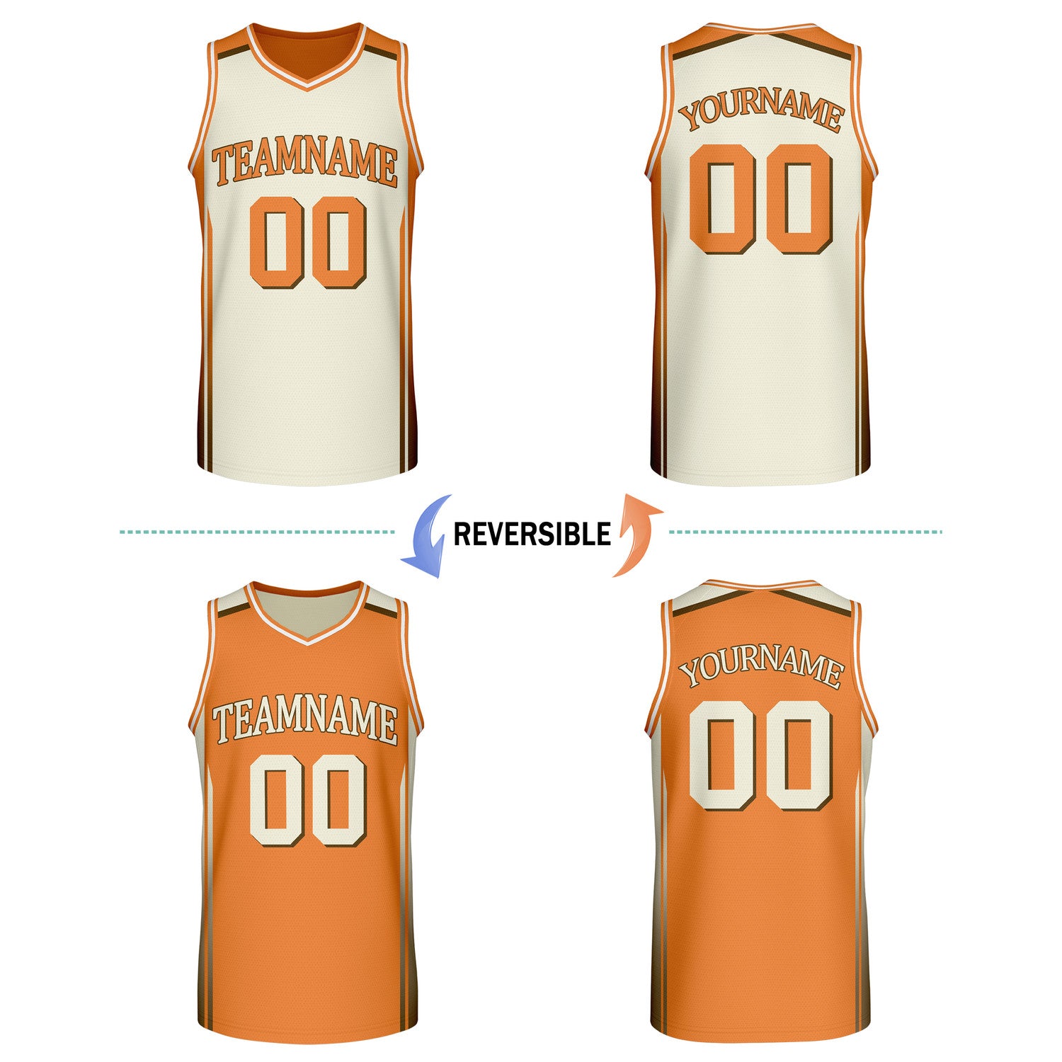 Custom Reversible Cream Orange Basketball Jersey | Personalized Team Jersey | Vosoli