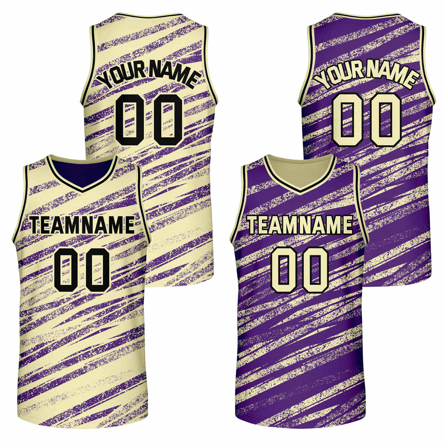 Custom Reversible Cream Purple Basketball Jersey | Team & Player Name - Vosoli