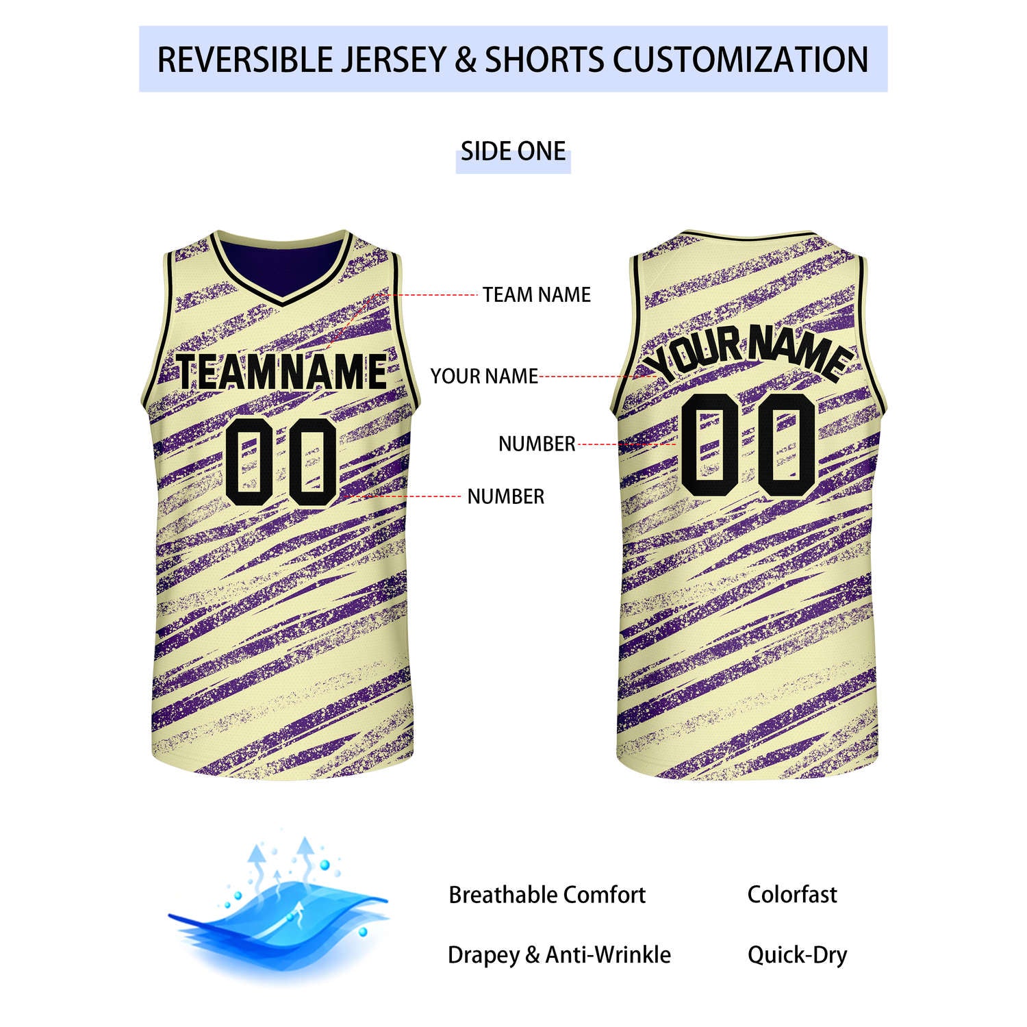 Custom Reversible Cream Purple Basketball Jersey | Team & Player Name - Vosoli