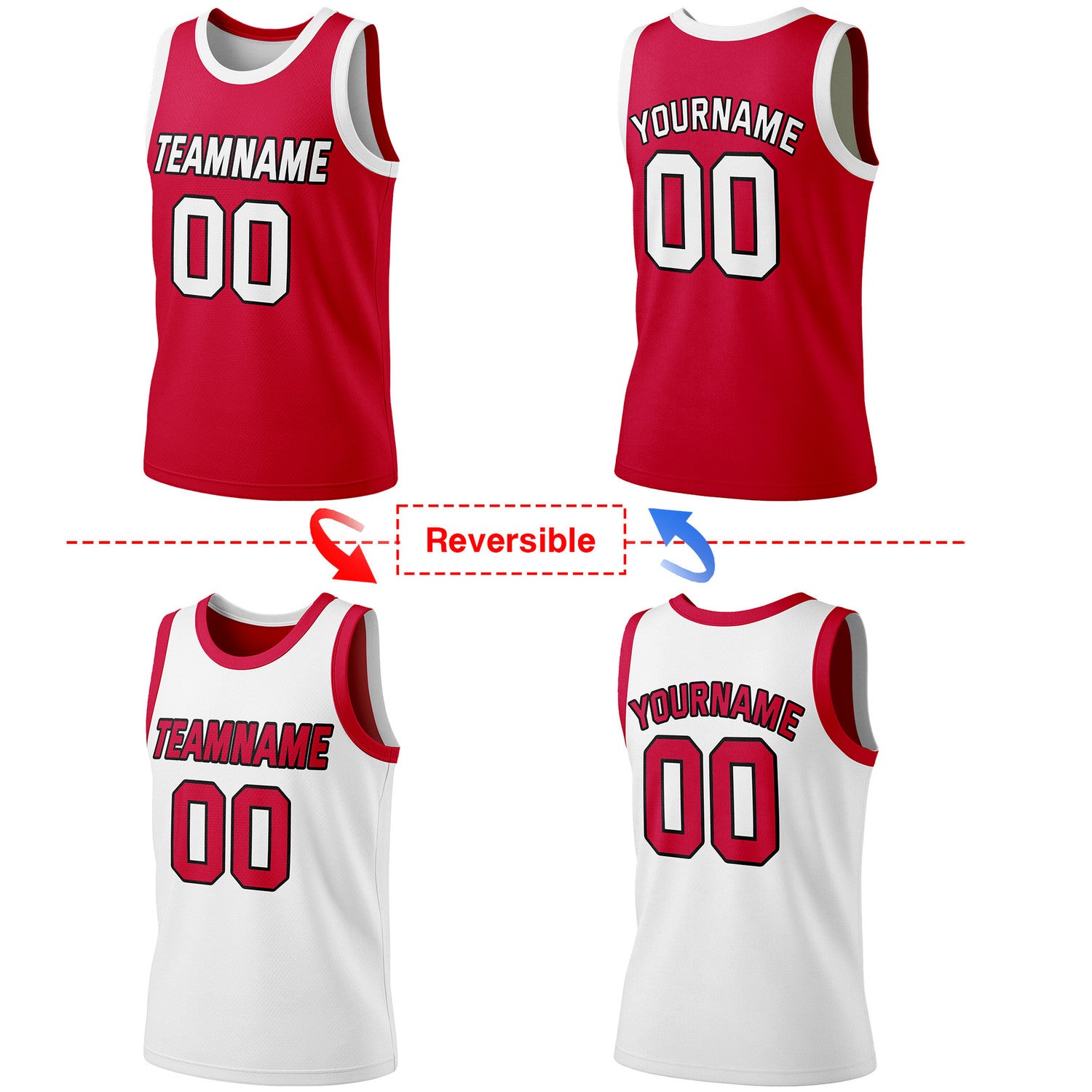 Custom Reversible Crimson & White Basketball Jersey | Personalized Team Jersey | Vosoli
