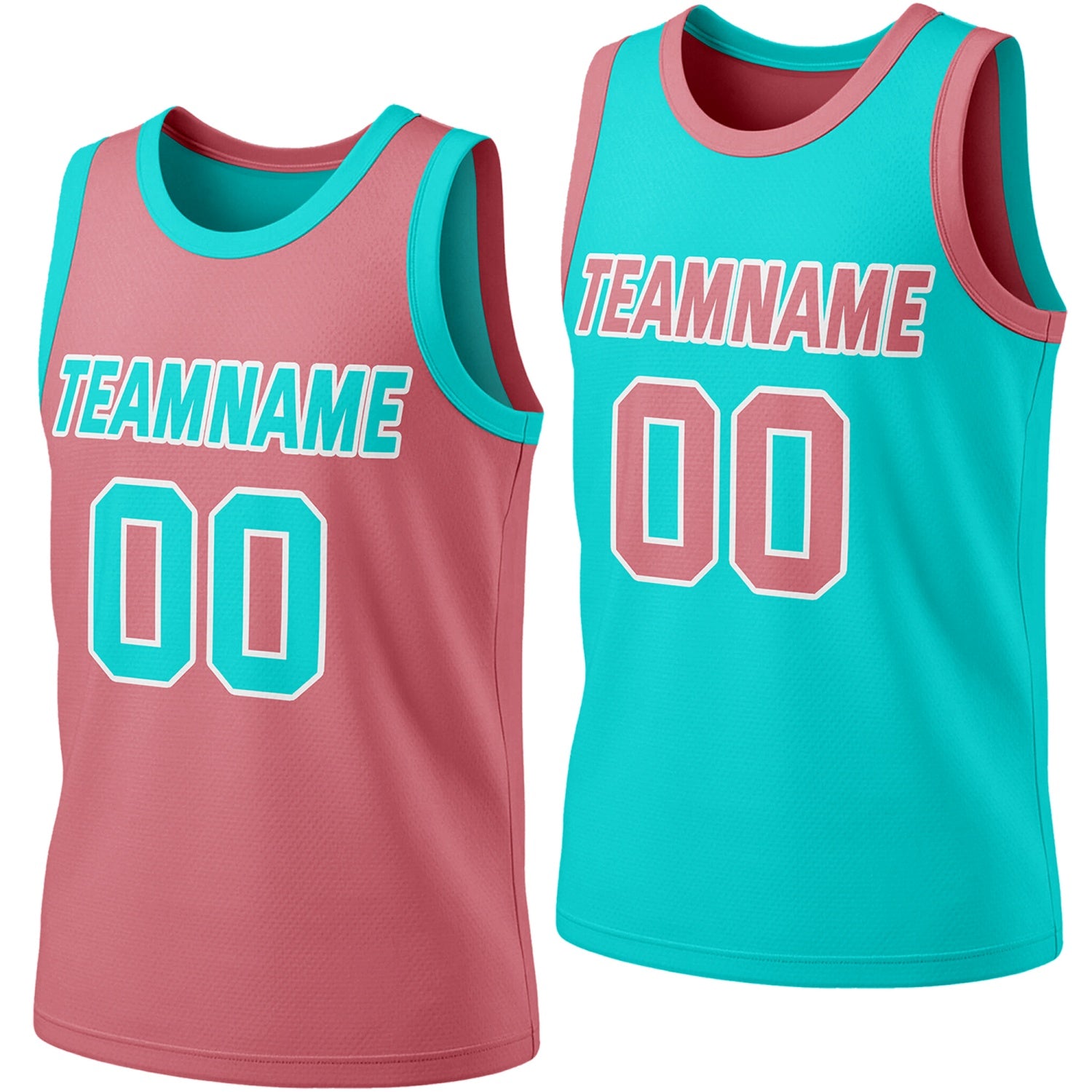 Custom reversible dusty pink & teal basketball jersey, personalized team name number logo, breathable mesh fabric sports top for men women youth Adult game practice - Vosoli