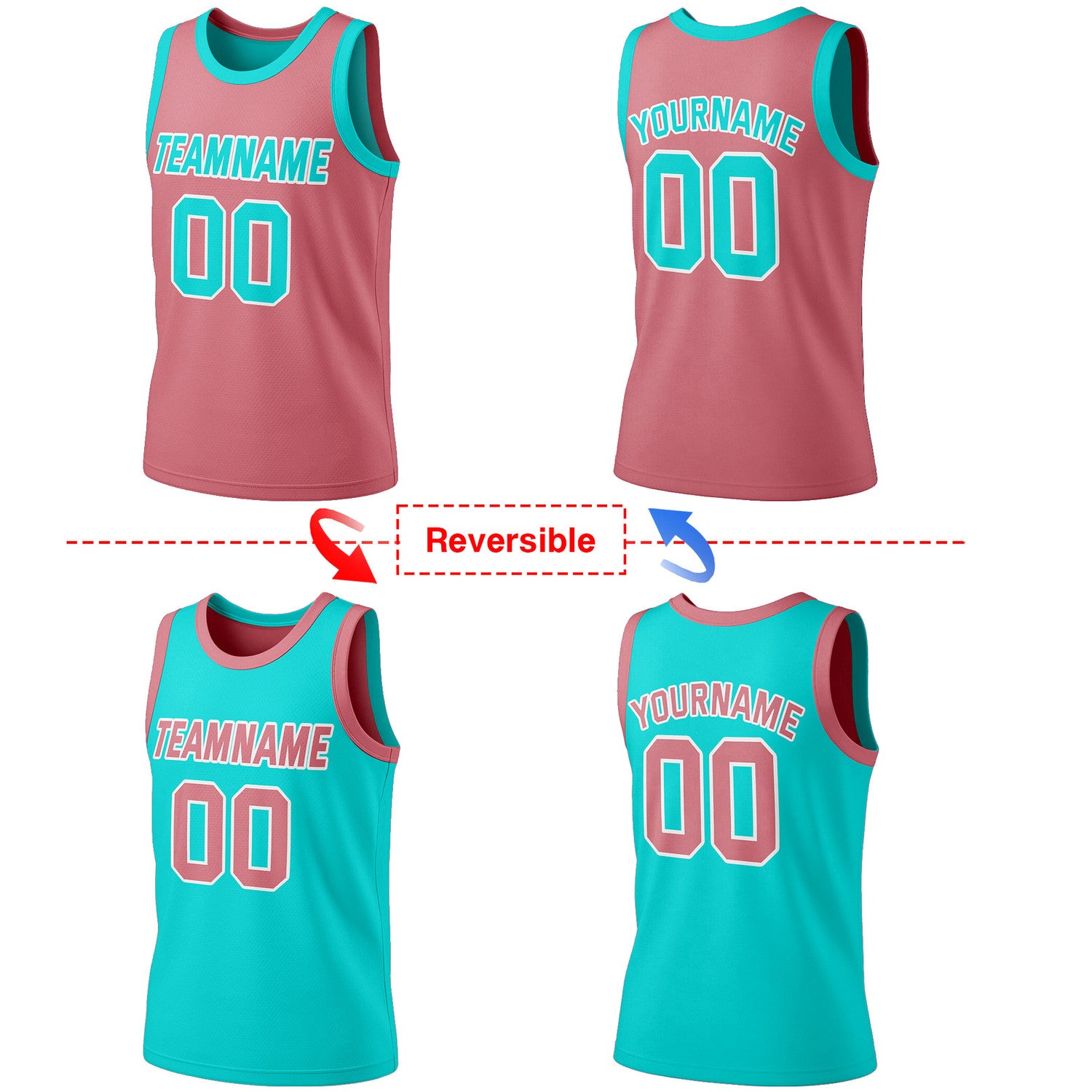 Custom Reversible Dusty Pink & Teal Basketball Jersey | Personalized Team Jersey | Vosoli