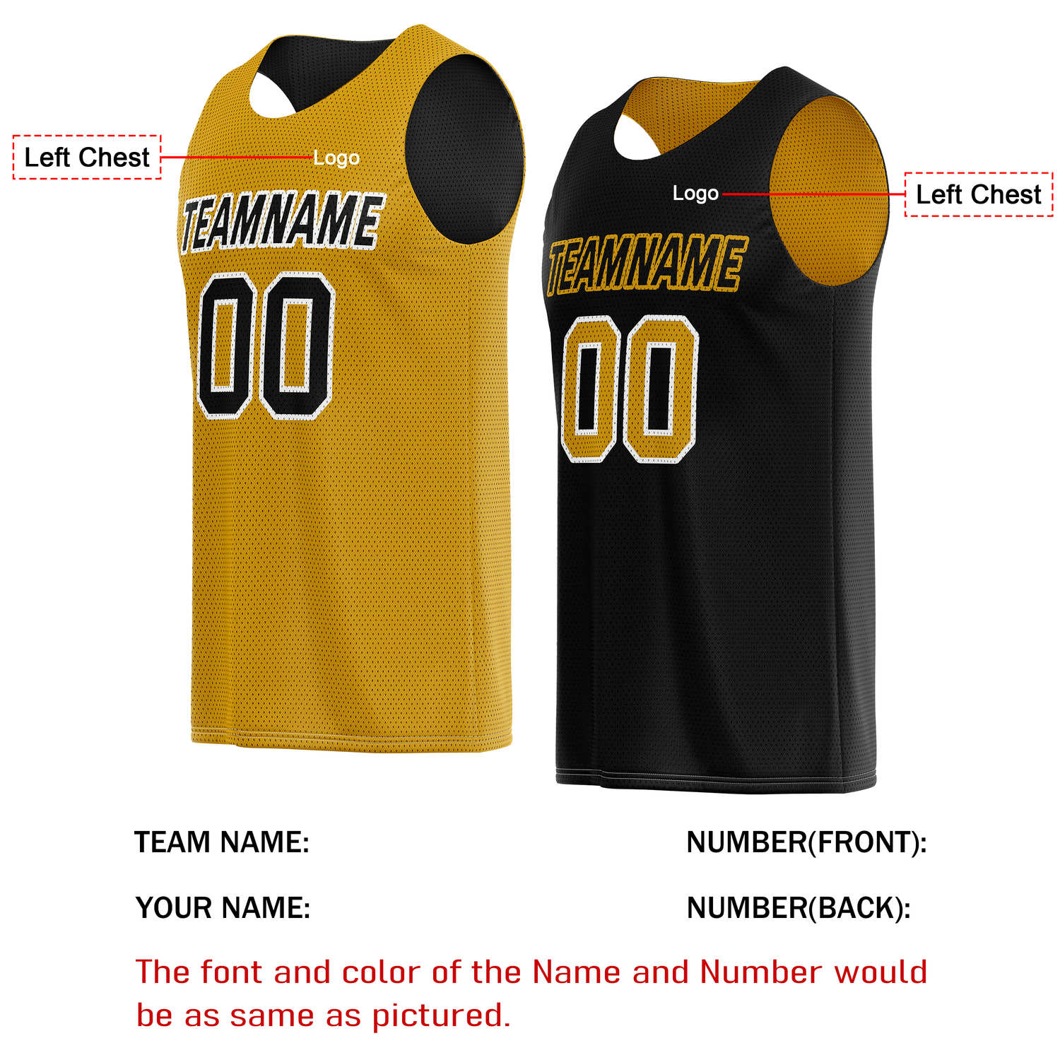 Custom Reversible Gold & Black Basketball Jersey | Personalized Team Name & Number - Vosoli