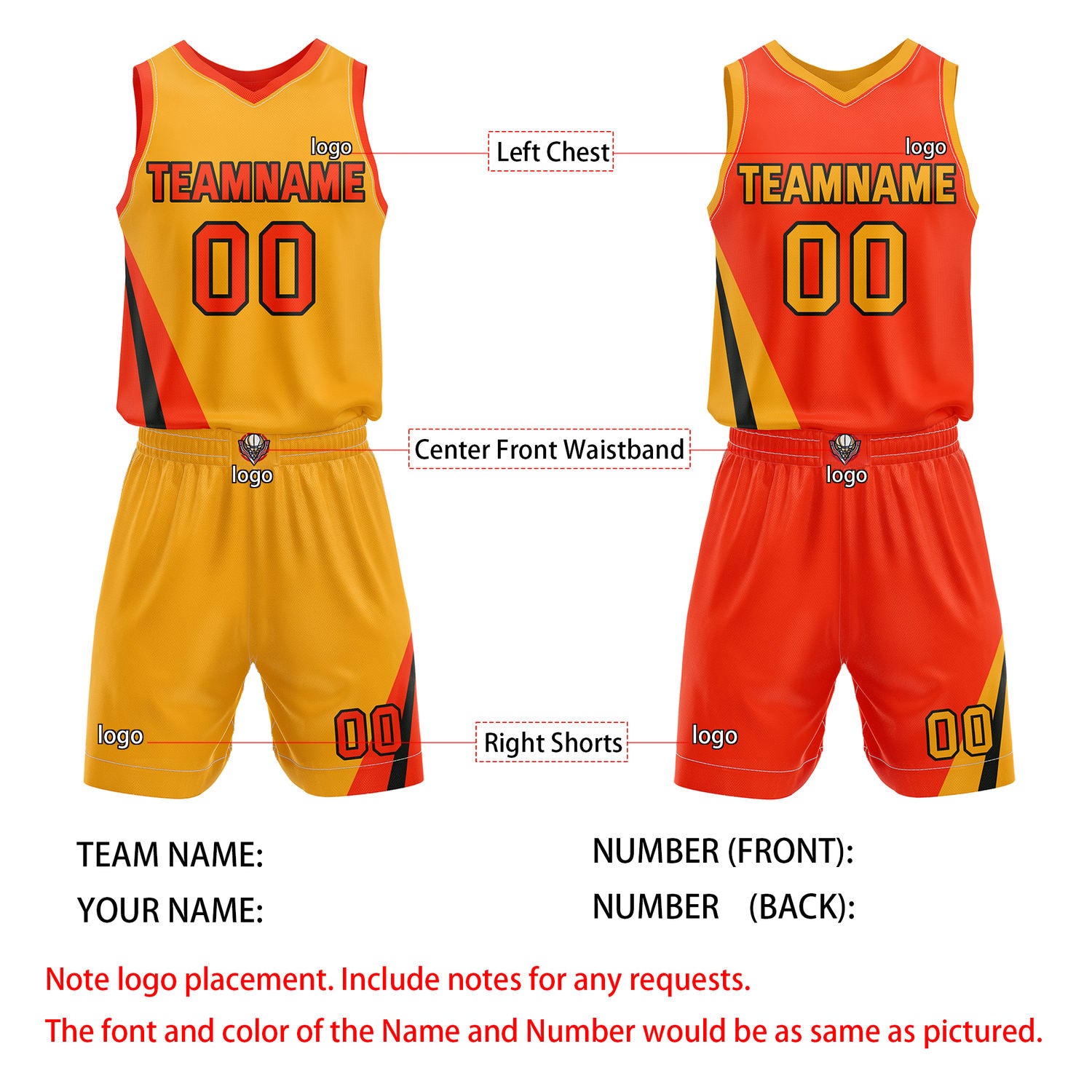 Custom Reversible Gold Orange Basketball Uniform Set | Team & Player Name - Vosoli