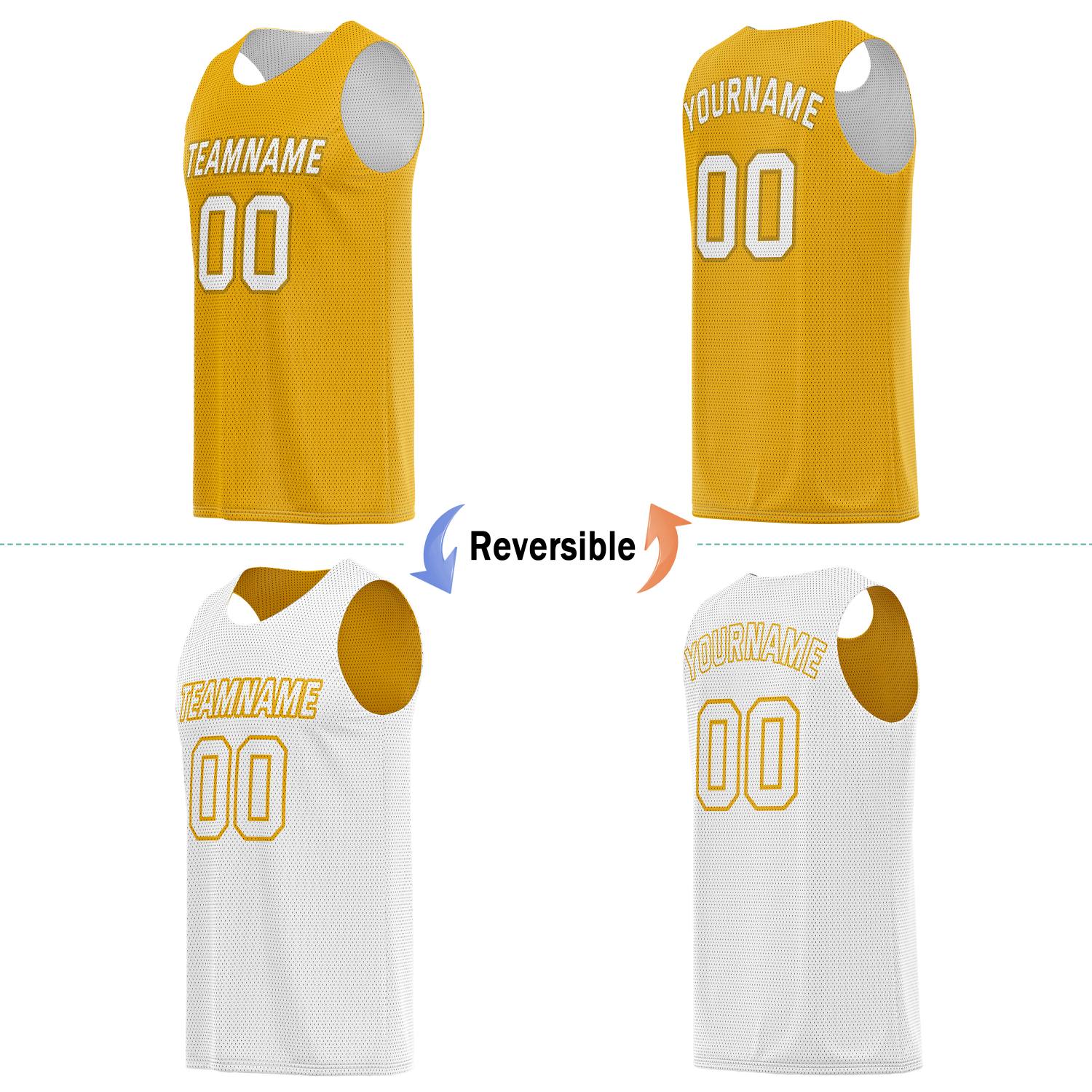 Custom Reversible Gold & White Basketball Jersey | Personalized for Team Sports - Vosoli