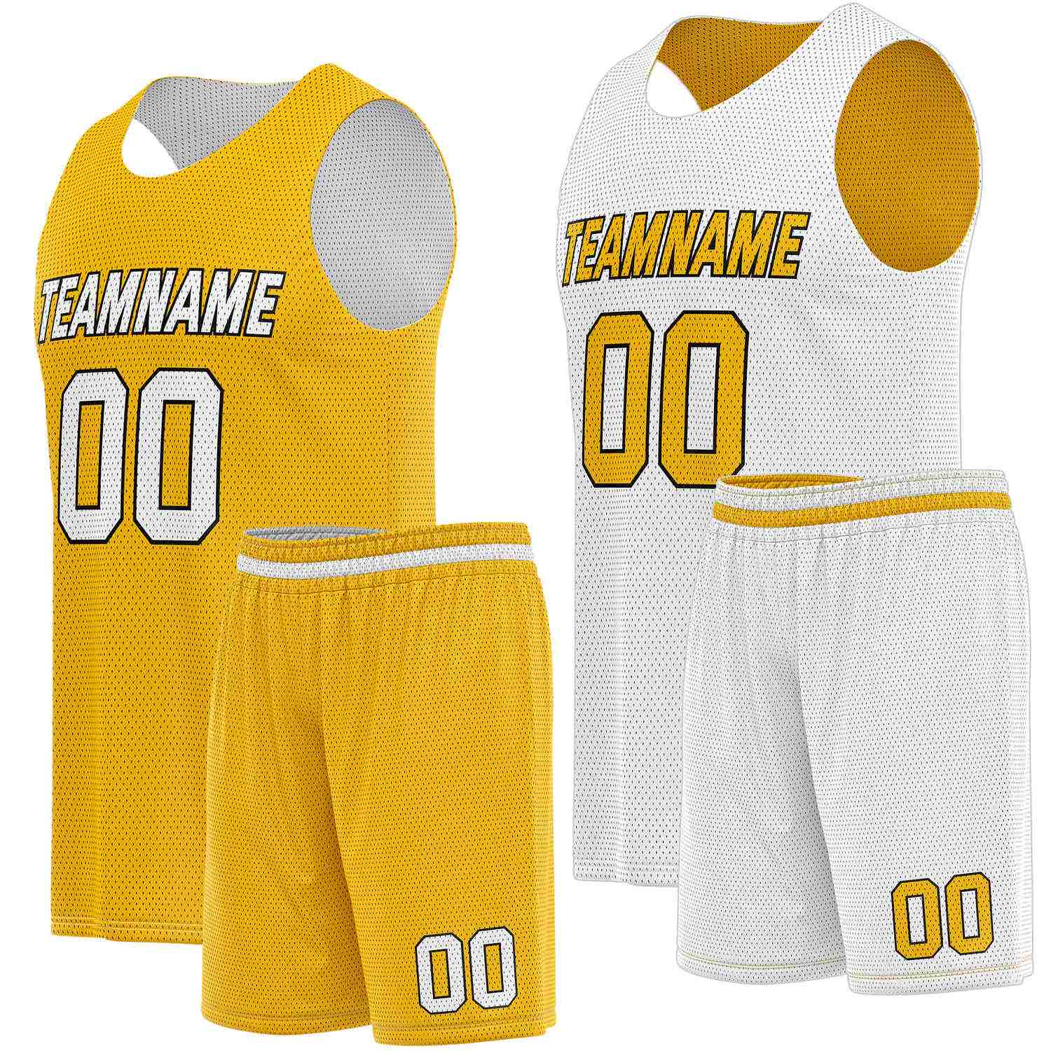 Custom Reversible Gold White Basketball Uniform Set | Team Name & Number - Vosoli