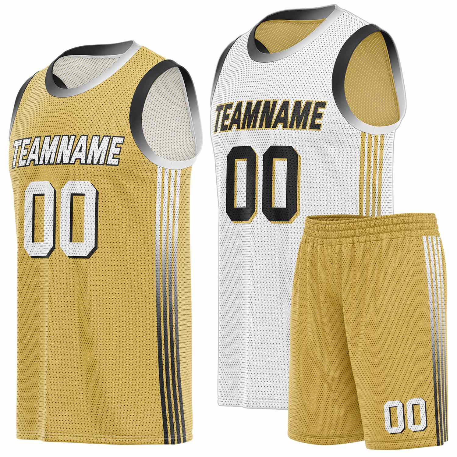 Custom Reversible Gold White Basketball Uniform Set | Team & Player Name - Vosoli