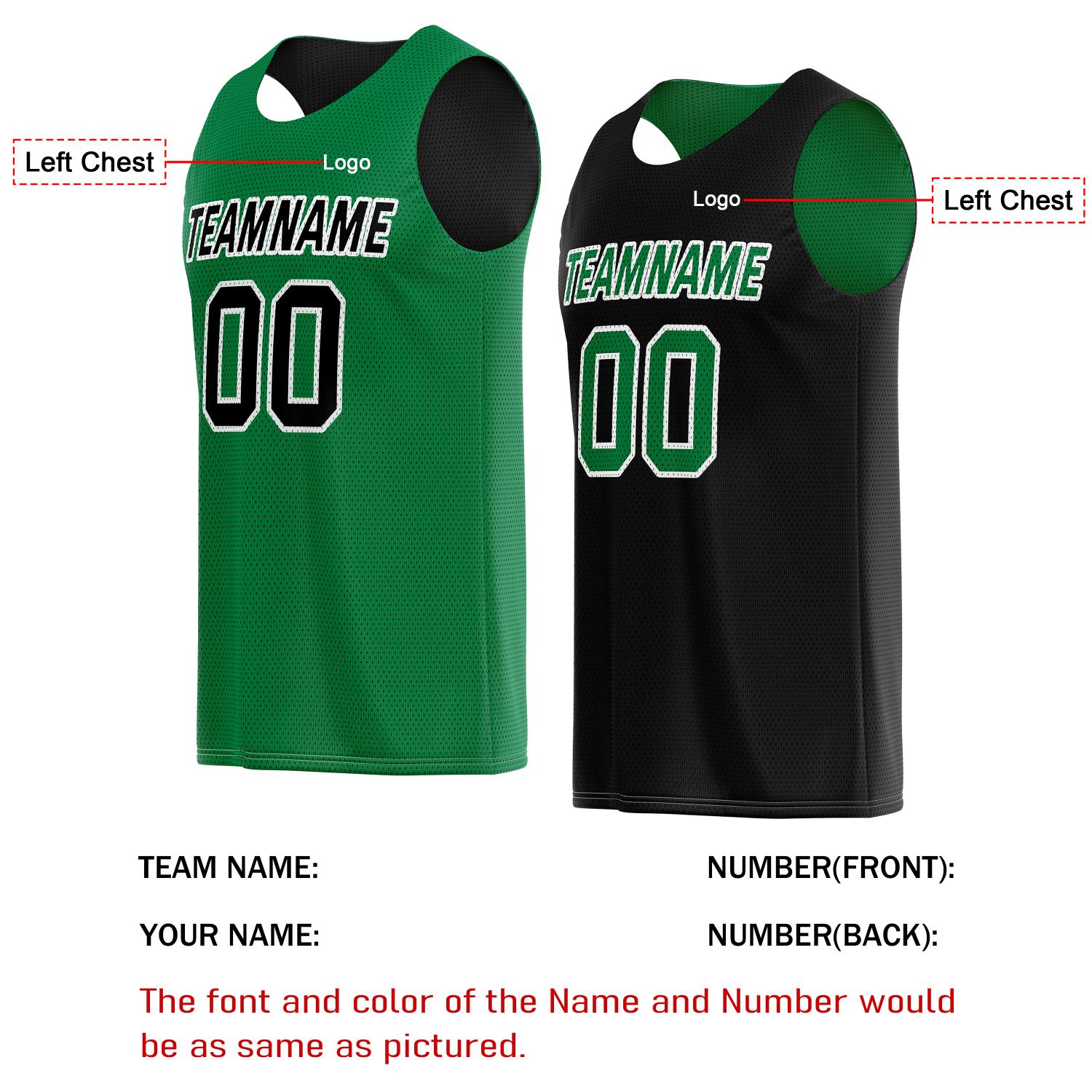 Custom Reversible Green & Black Basketball Jersey | Personalized Team Name & Number - Vosoli