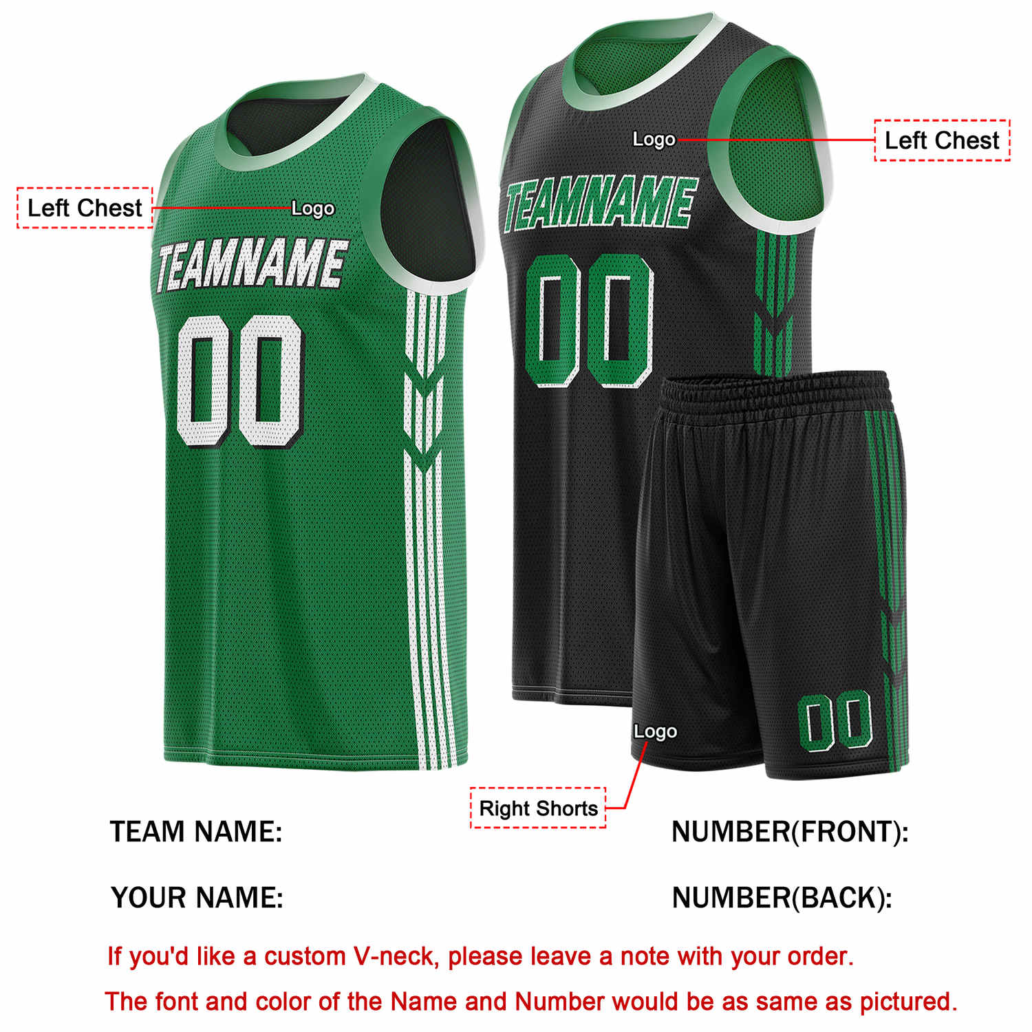 Custom Reversible Green Black Basketball Uniform Set | Team & Player Name - Vosoli