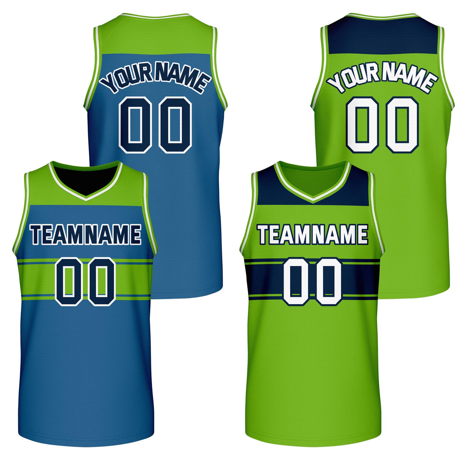 Custom Reversible Green Blue Block Basketball Jersey | Team & Player Name - Vosoli