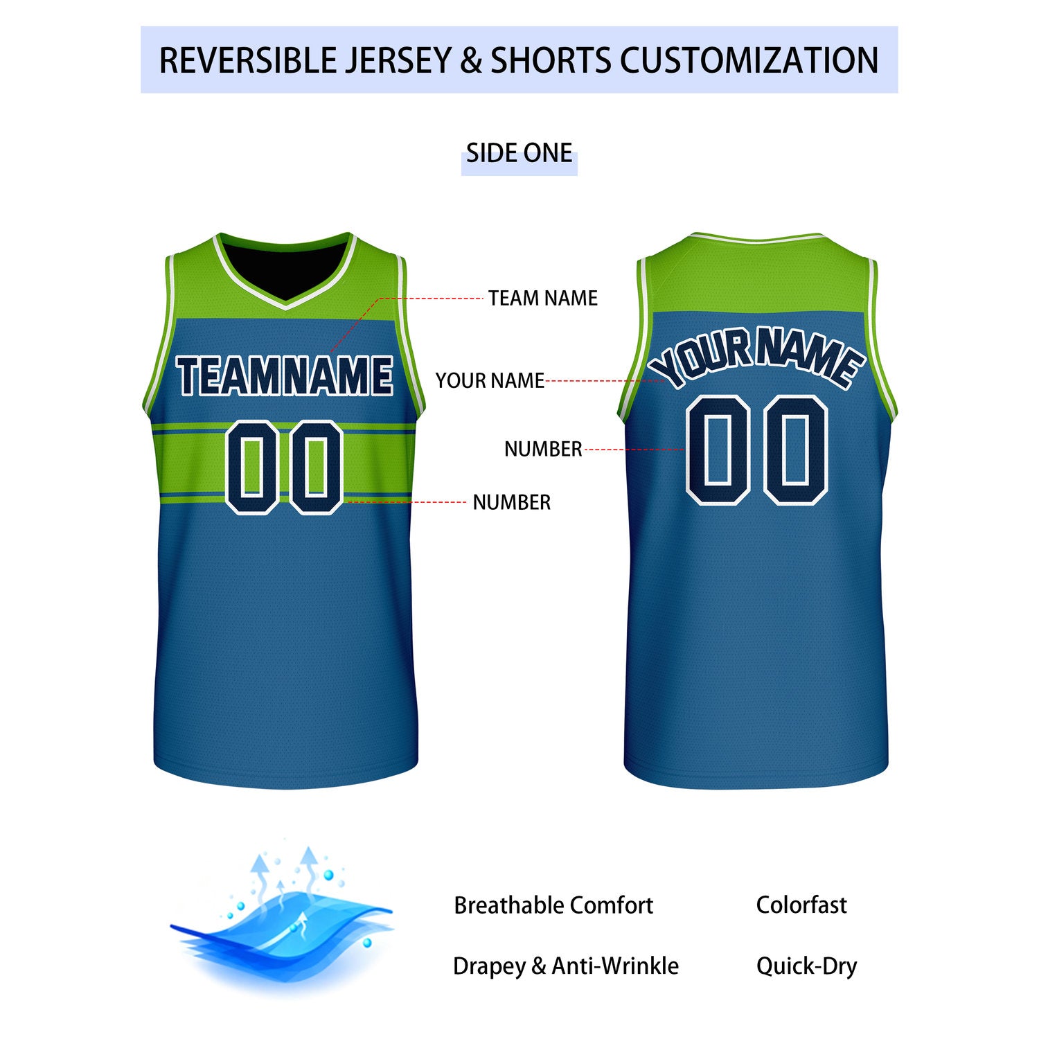 Custom Reversible Green Blue Block Basketball Jersey | Team & Player Name - Vosoli