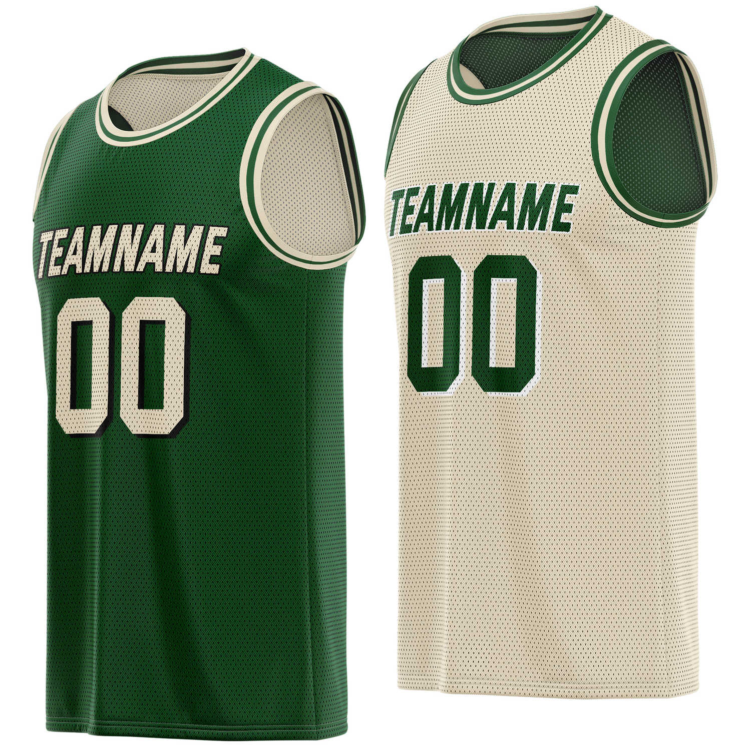 Custom reversible green cream basketball jersey, personalized team name number Logo breathable Mesh sports top for men women youth game practice - Vosoli