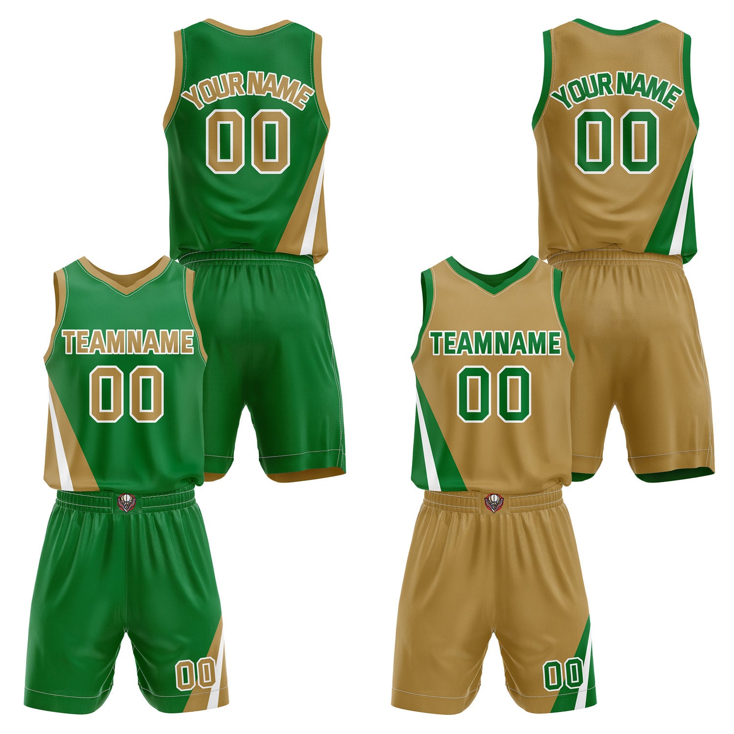 Custom Reversible Green Gold Basketball Uniform Set | Team & Player Name - Vosoli