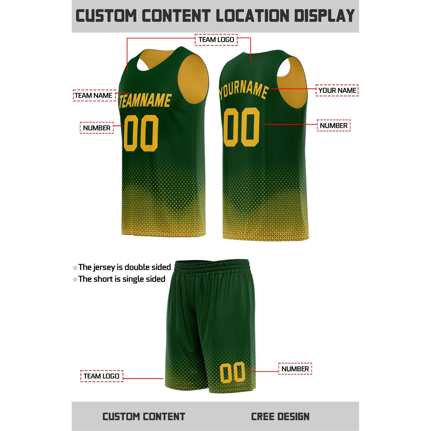 Custom Reversible Green & Gold Mesh Basketball Uniform | Personalized Team Set | Vosoli