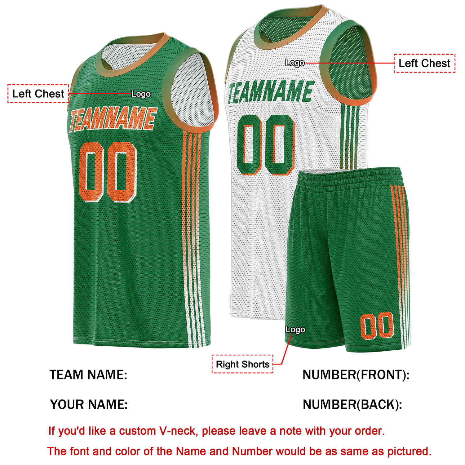 Custom Reversible Green Orange Basketball Uniform Set | Team & Player Name - Vosoli