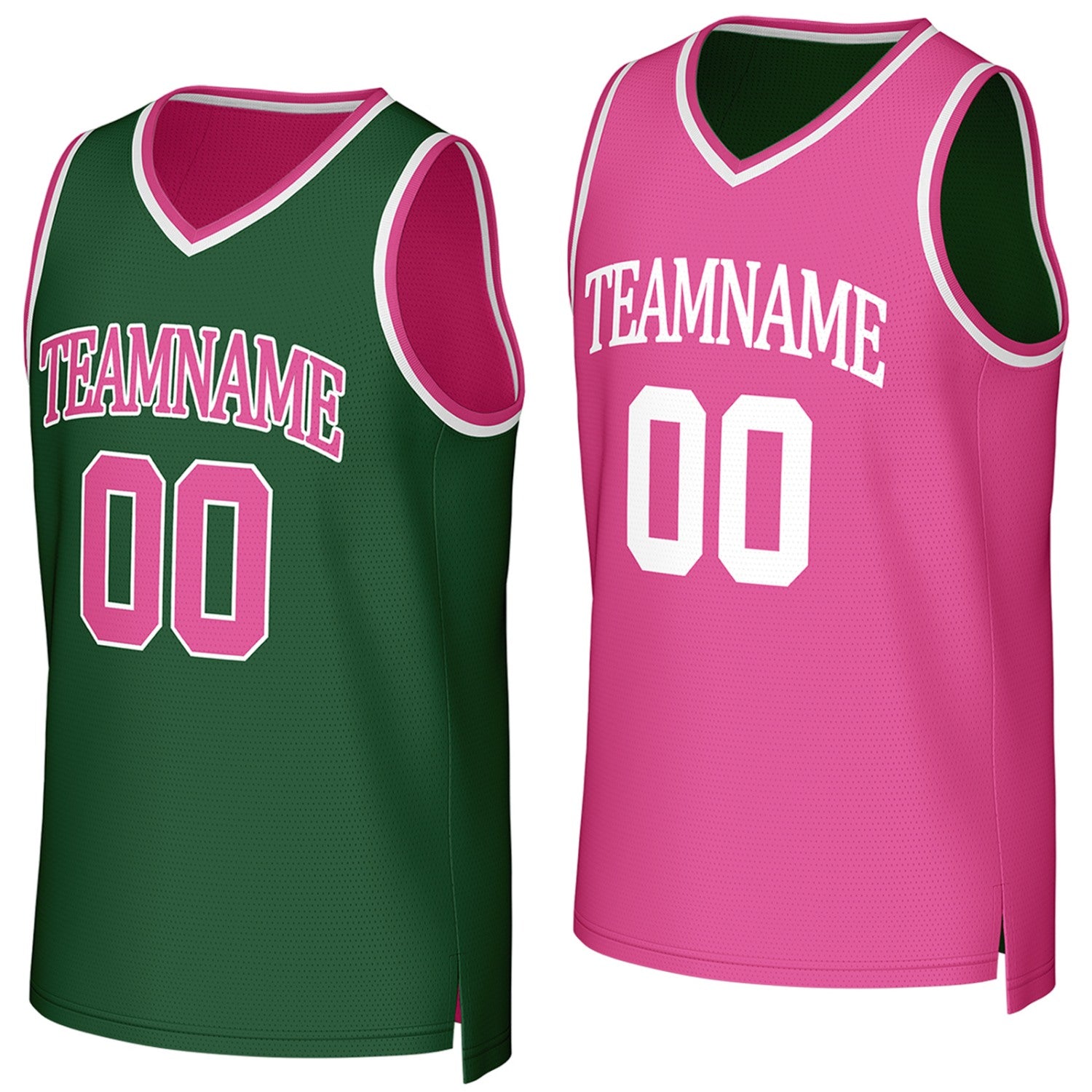 Custom reversible green pink basketball jersey, personalized team name number Logo breathable Mesh sports top for men women youth game practice - Vosoli