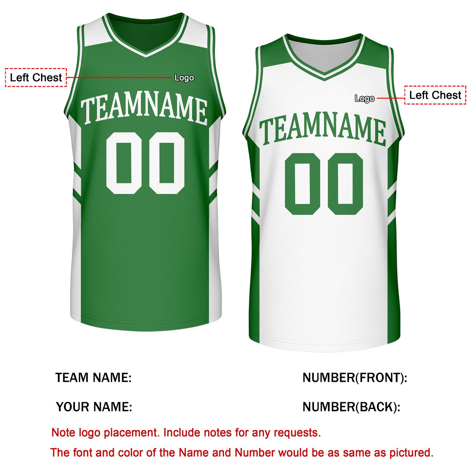 Custom Reversible Green White Basketball Jersey | Personalized Team Jersey | Vosoli