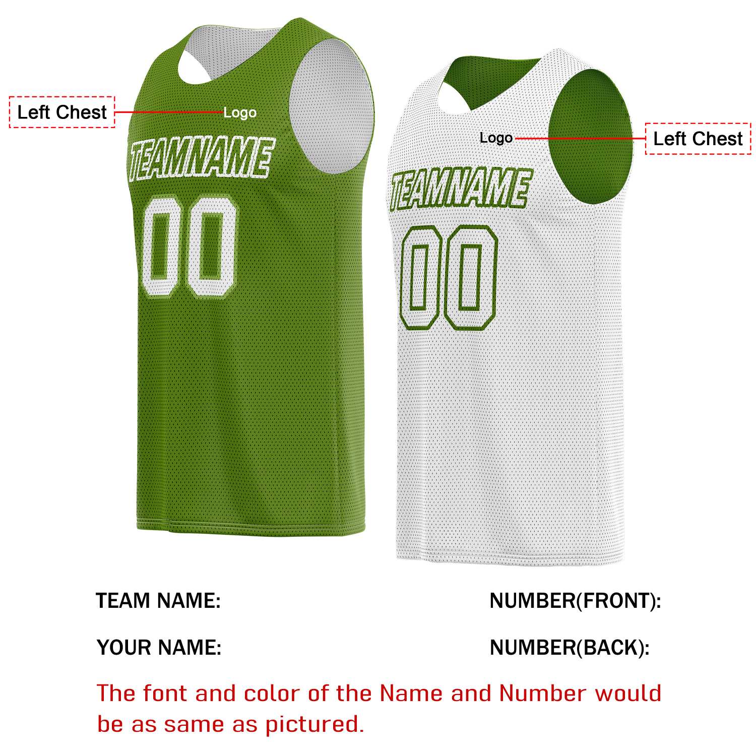 Custom Reversible Green & White Basketball Jersey | Personalized Team Name & Number - Vosoli
