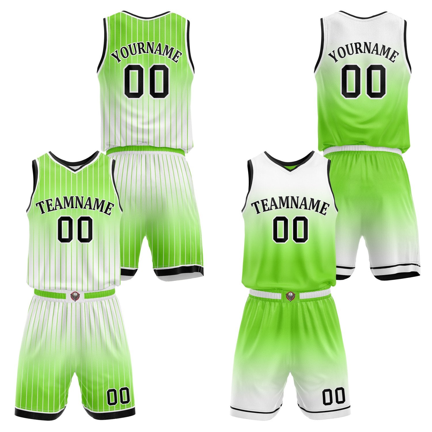 Custom Reversible Green White Gradient Striped Basketball Uniform Set | Team & Player Name - Vosoli