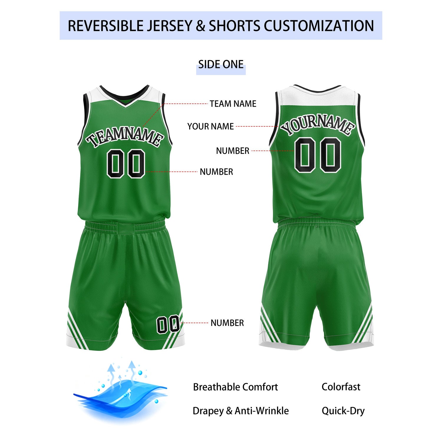 Custom Reversible Green White Basketball Uniform Set | Team Name & Number - Vosoli
