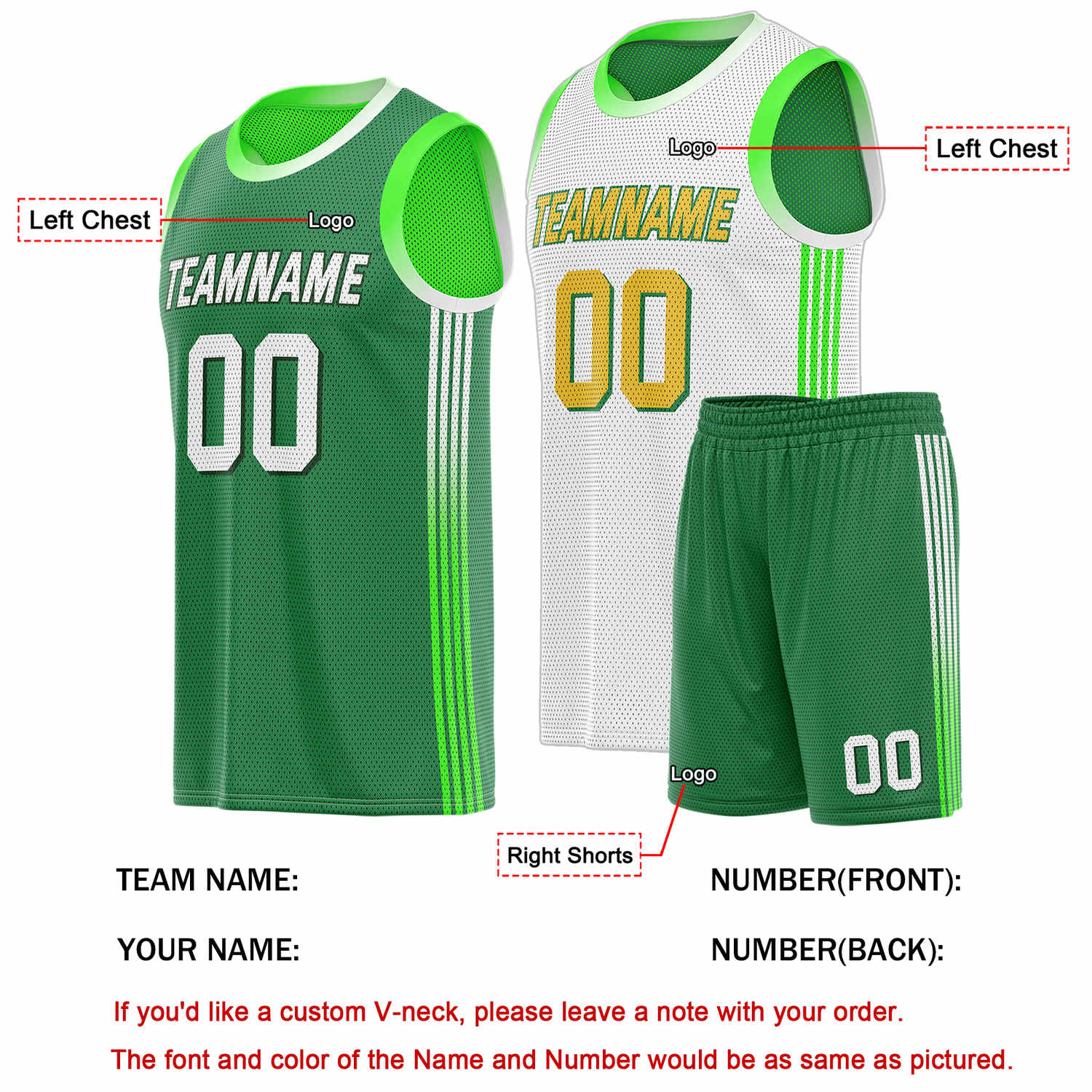 Custom Reversible Green White Basketball Uniform Set | Team & Player Name - Vosoli