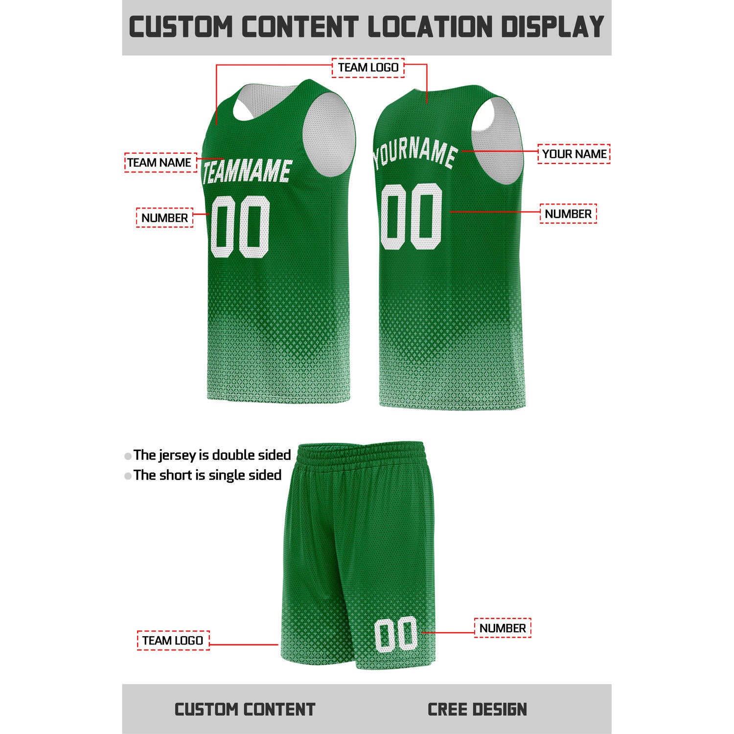 Custom Reversible Green White Basketball Uniform (Jersey + Shorts) | Personalized Team Set | Vosoli