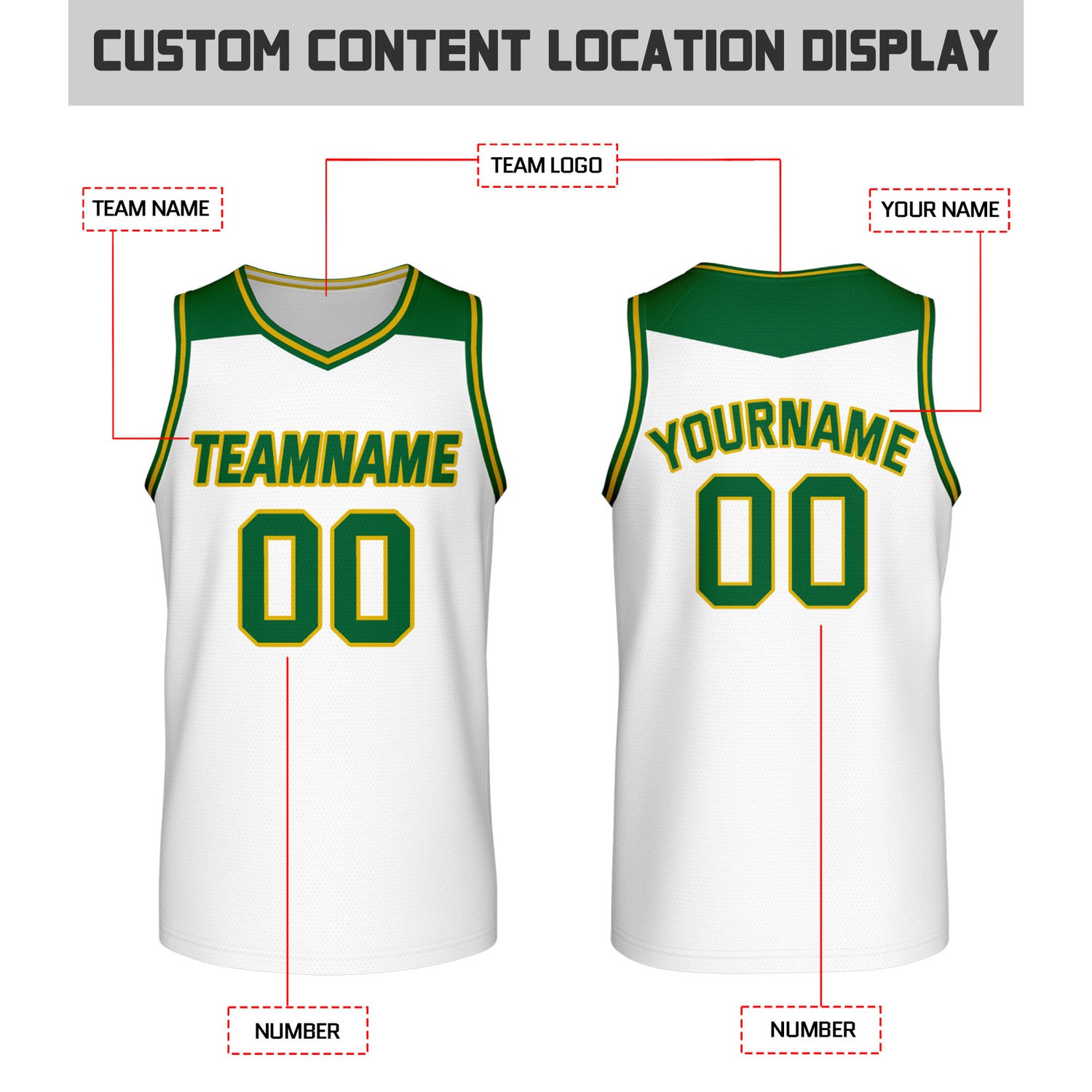 Custom Reversible Green & White Mesh Basketball Jersey | Personalized Team Jersey | Vosoli