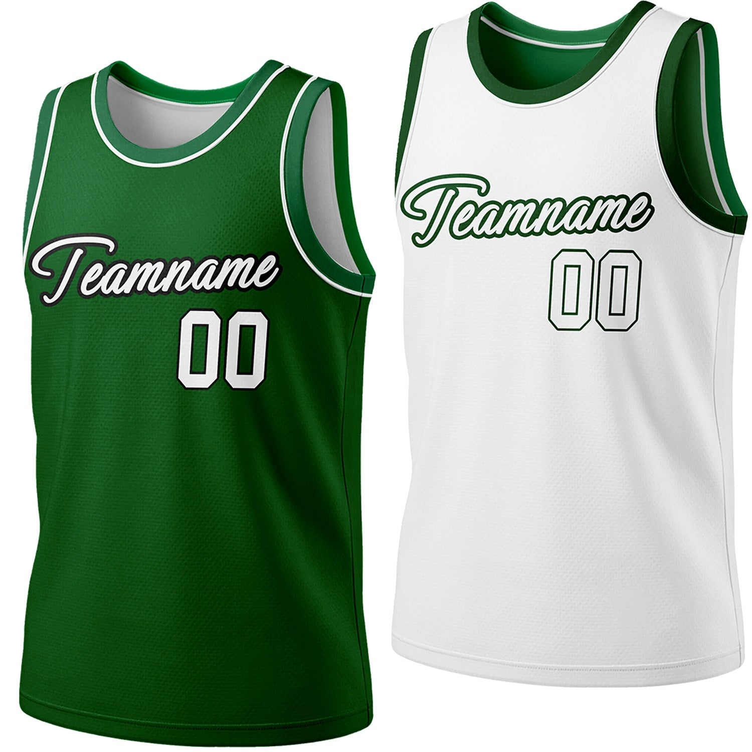 Custom reversible green & white basketball jersey, personalized script team name number Logo breathable sports top for men women youth Adult game practice - Vosoli