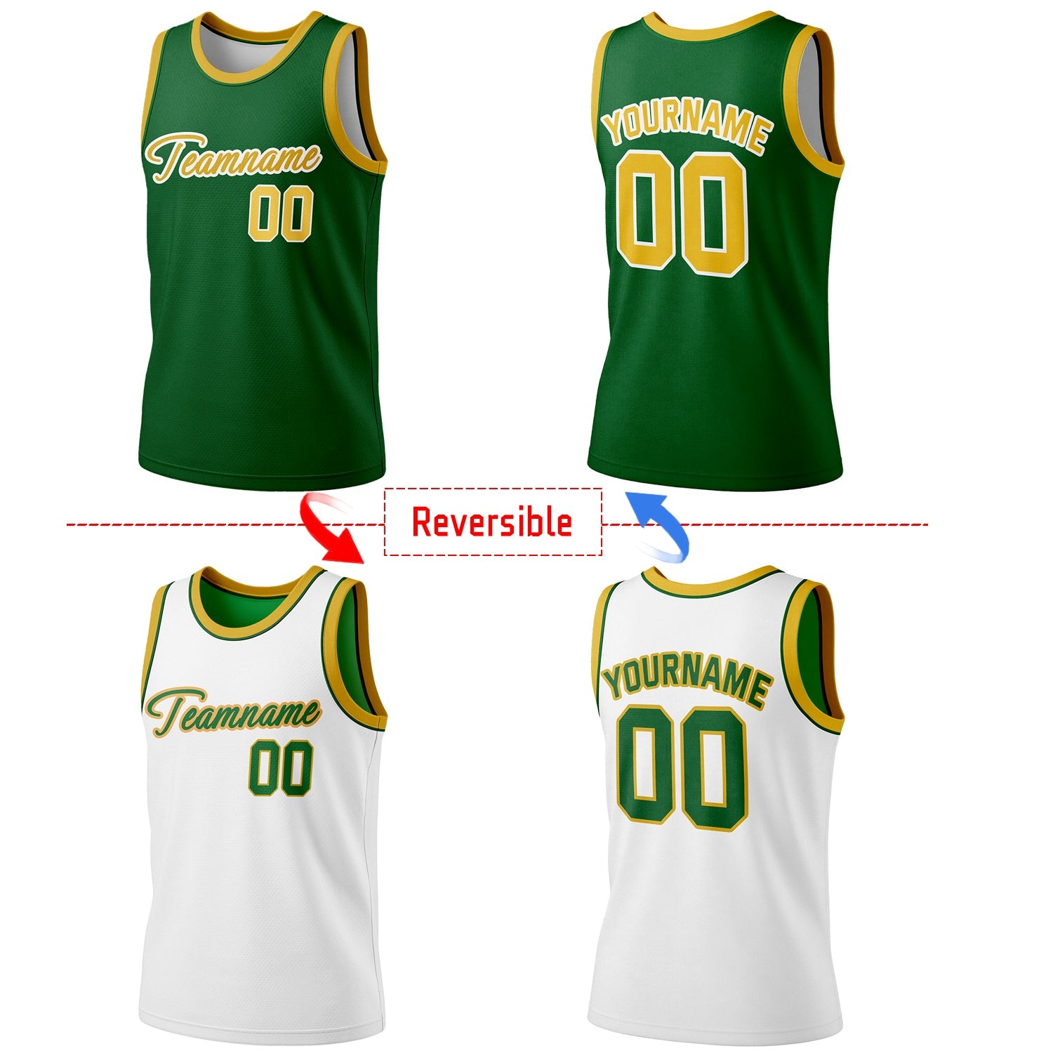 Custom Reversible Green & White Basketball Jersey | Personalized Team Jersey | Vosoli